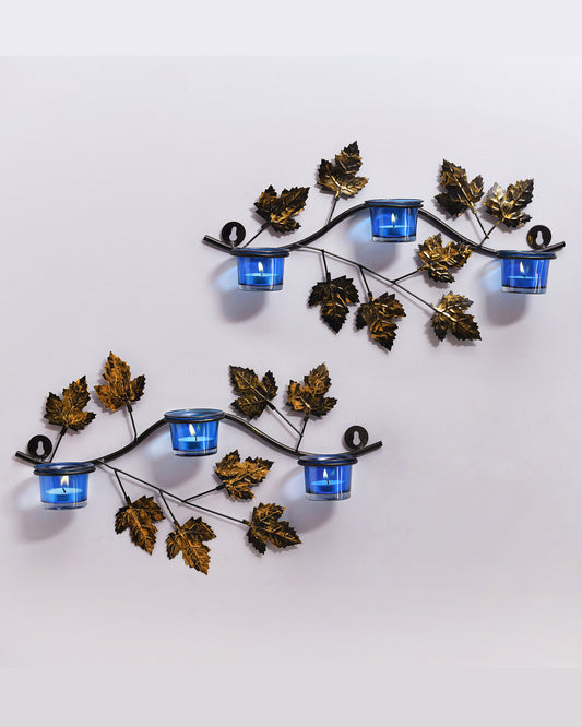 Maple Leaf Wall Mount with 3 Votive, set of 2, candle stand wall mounted with tea lights