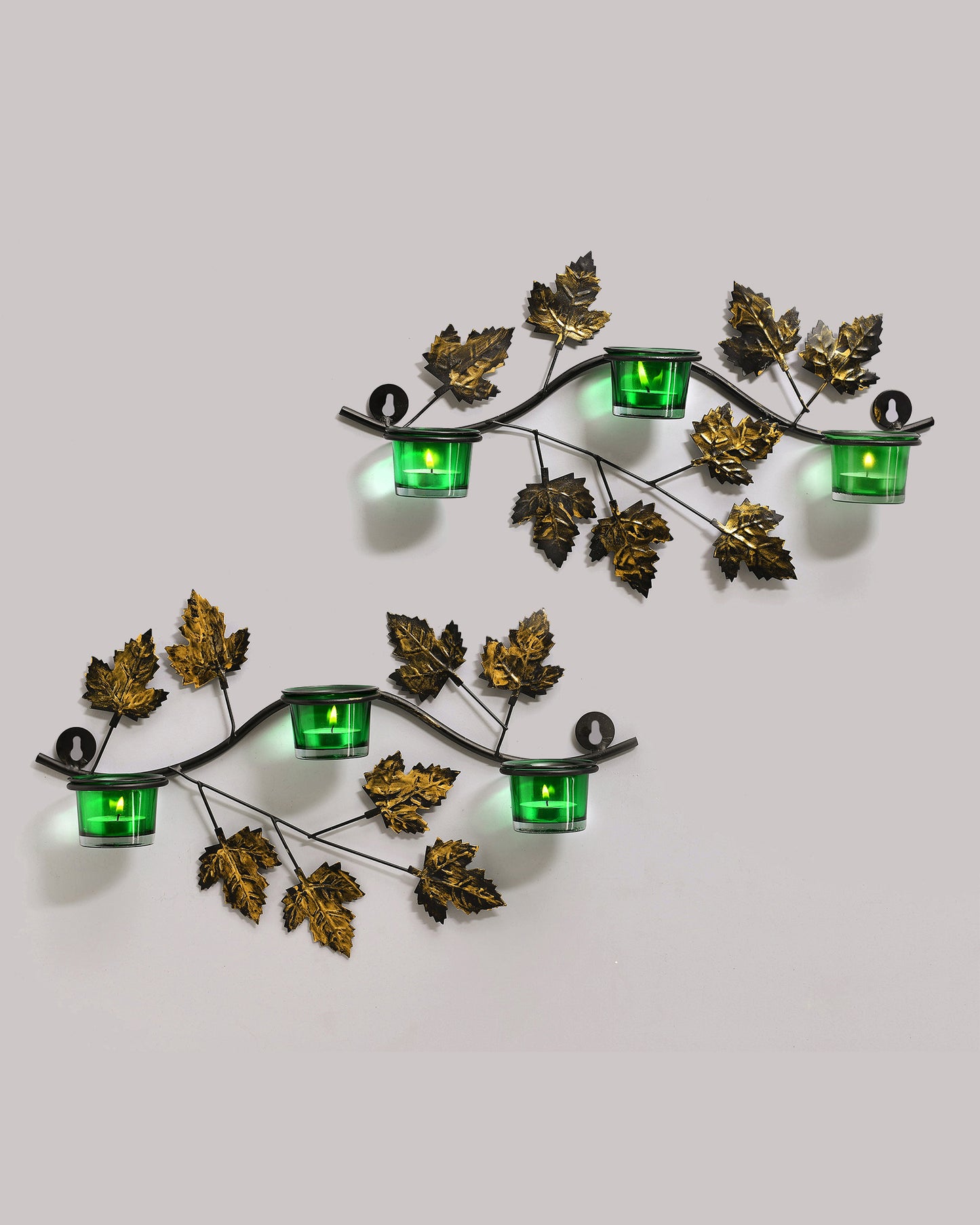 Maple Leaf Wall Mount with 3 Votive, set of 2, candle stand wall mounted with tea lights