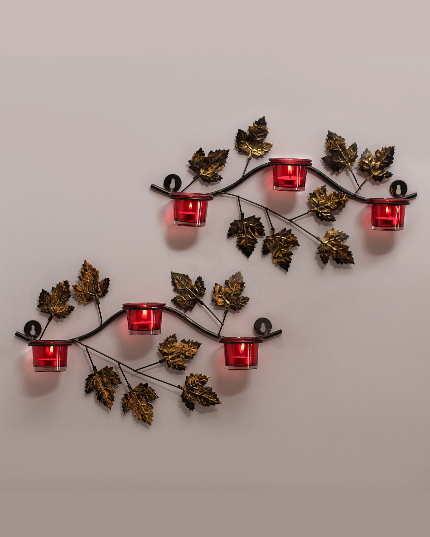 Maple Leaf Wall Mount with 3 Votive, set of 2, candle stand wall mounted with tea lights