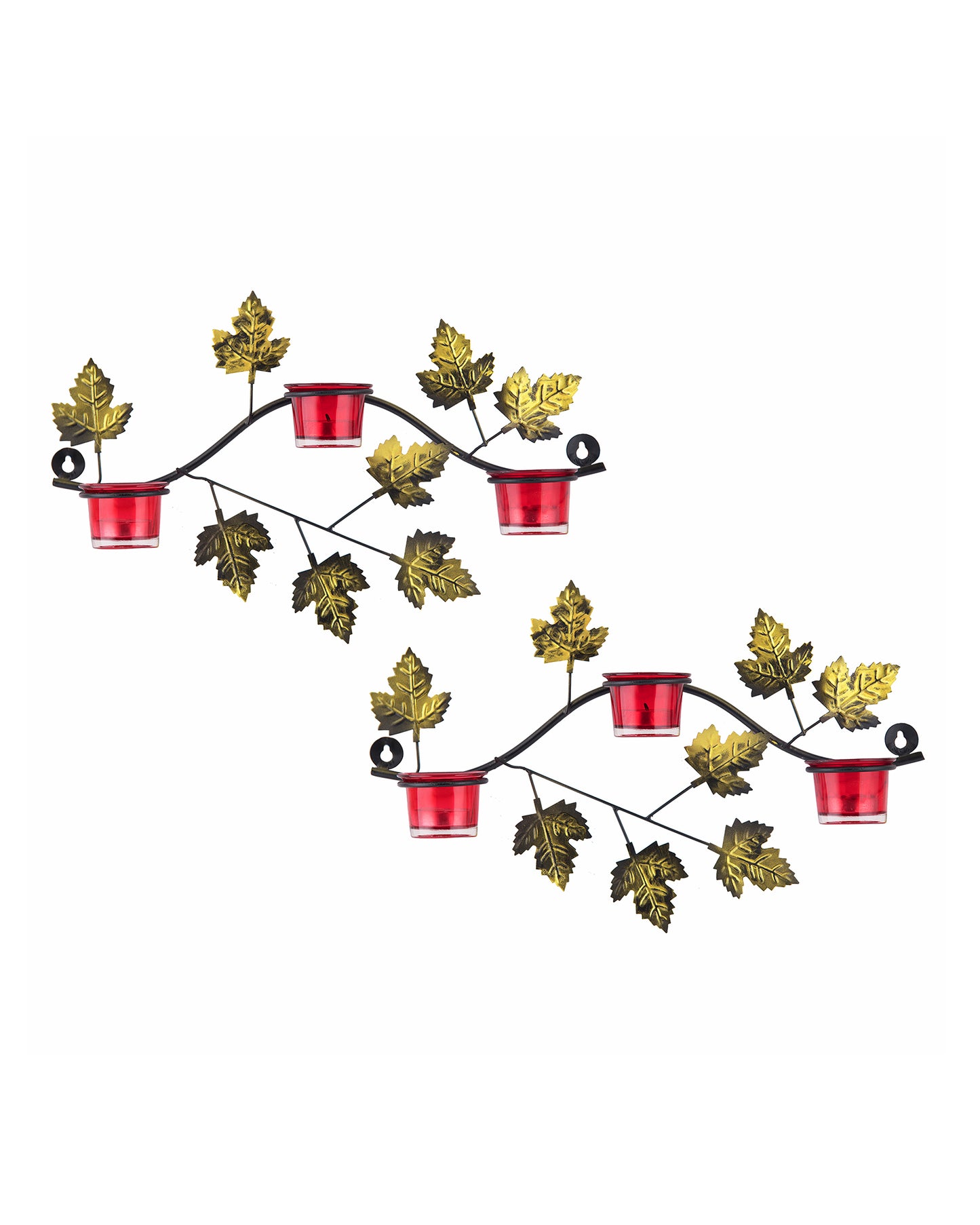 Maple Leaf Wall Mount with 3 Votive, set of 2, candle stand wall mounted with tea lights