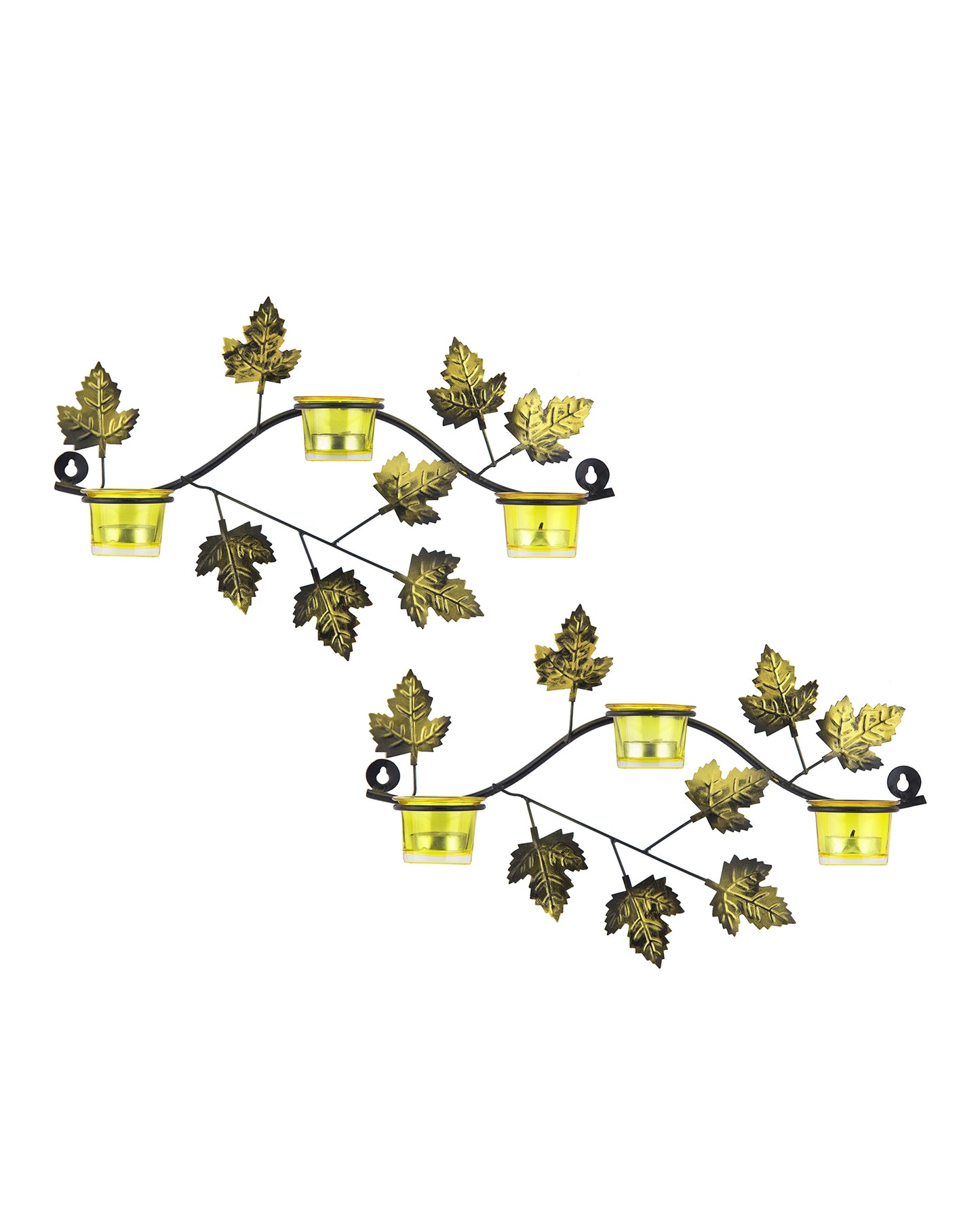 Maple Leaf Wall Mount with 3 Votive, set of 2, candle stand wall mounted with tea lights