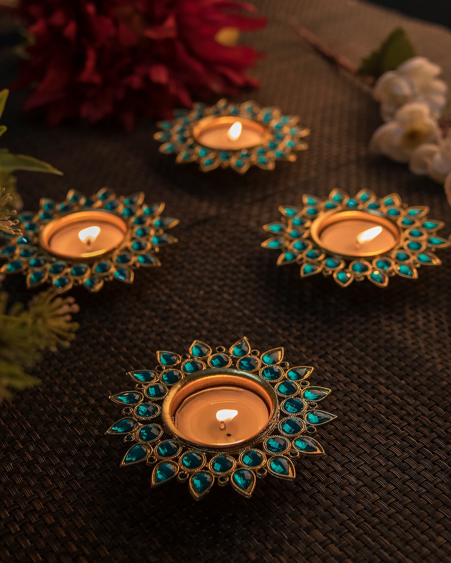 Crystal Diya with T-Light- Set of Four,candle holder stand with free candle