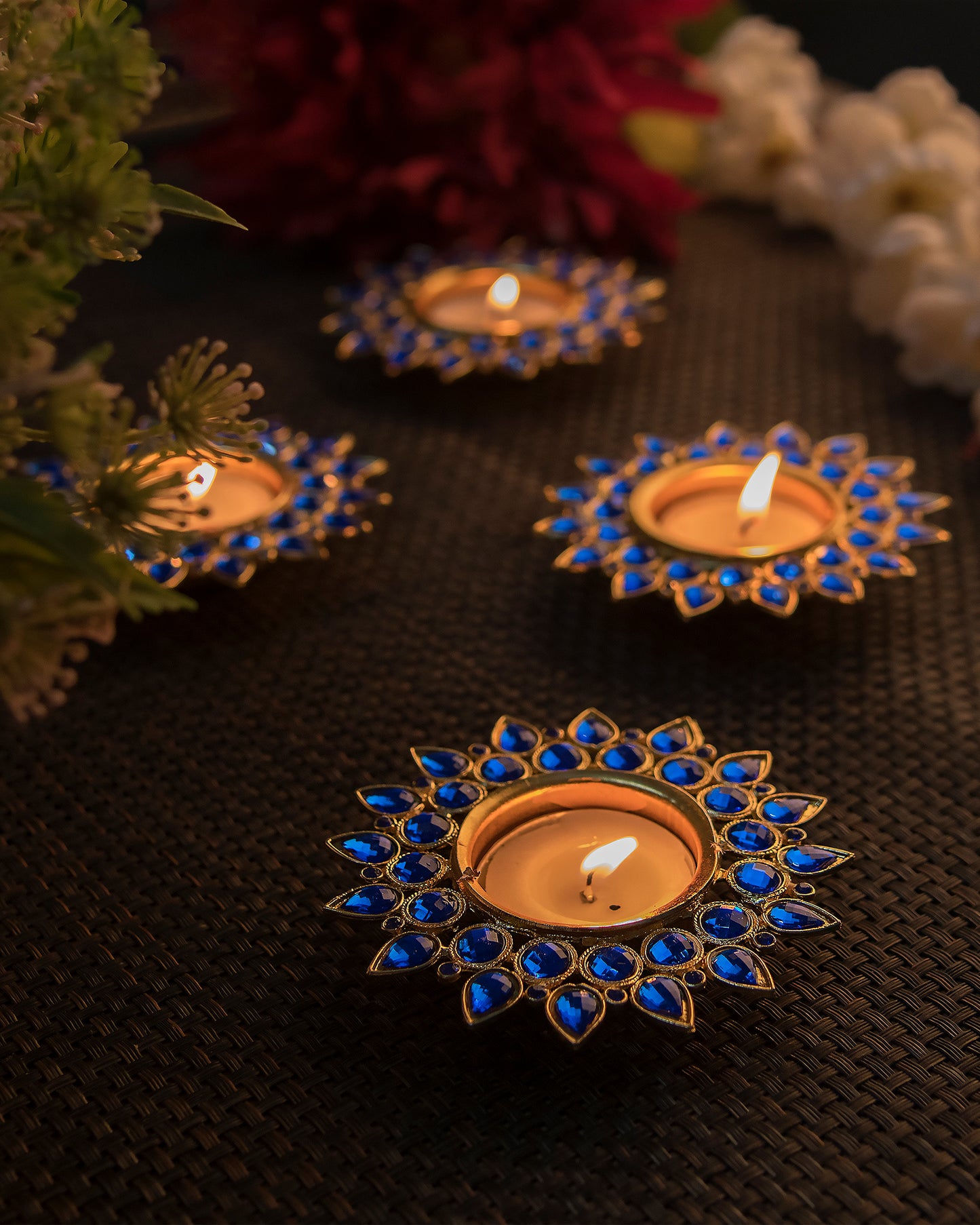 Crystal Diya with T-Light- Set of Four,candle holder stand with free candle