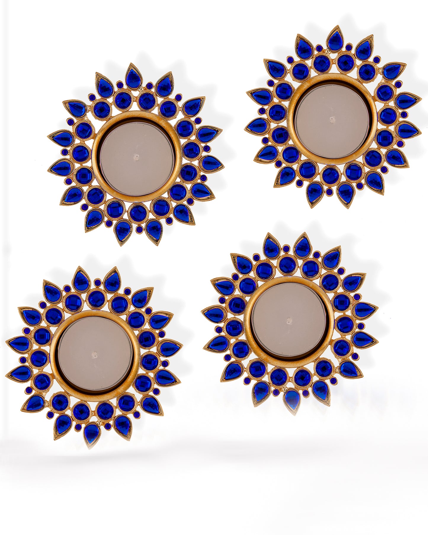 Crystal Diya with T-Light- Set of Four,candle holder stand with free candle