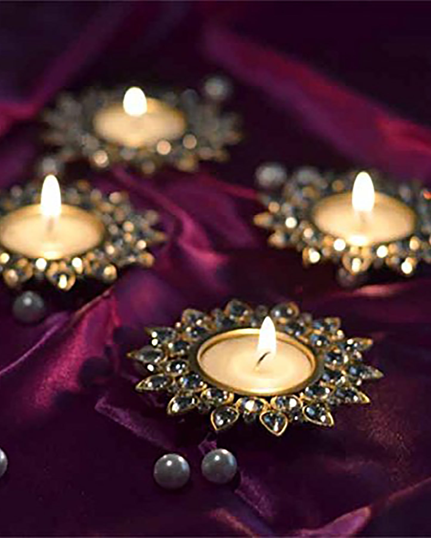 Crystal Diya with T-Light- Set of Four,candle holder stand with free candle