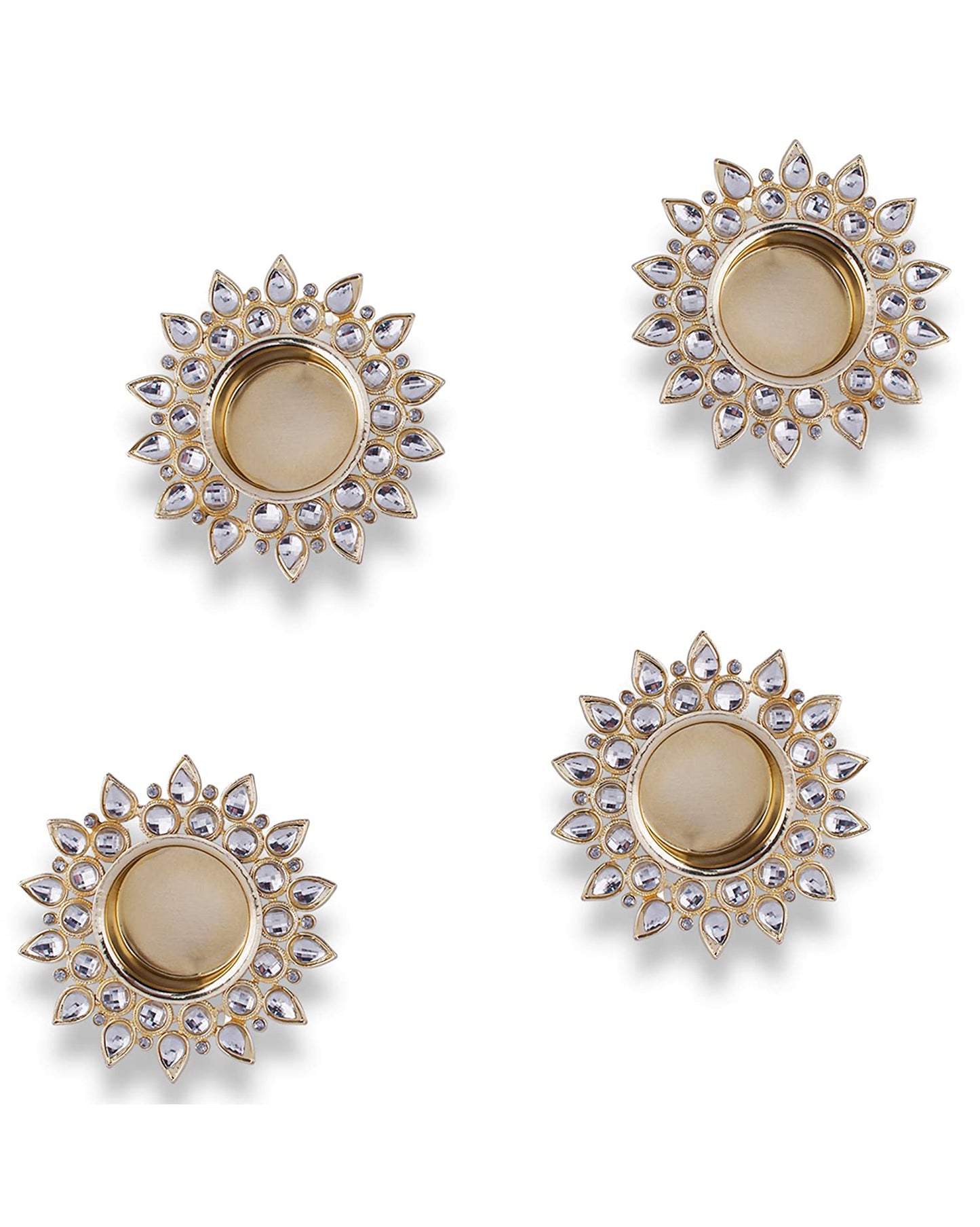 Crystal Diya with T-Light- Set of Four,candle holder stand with free candle