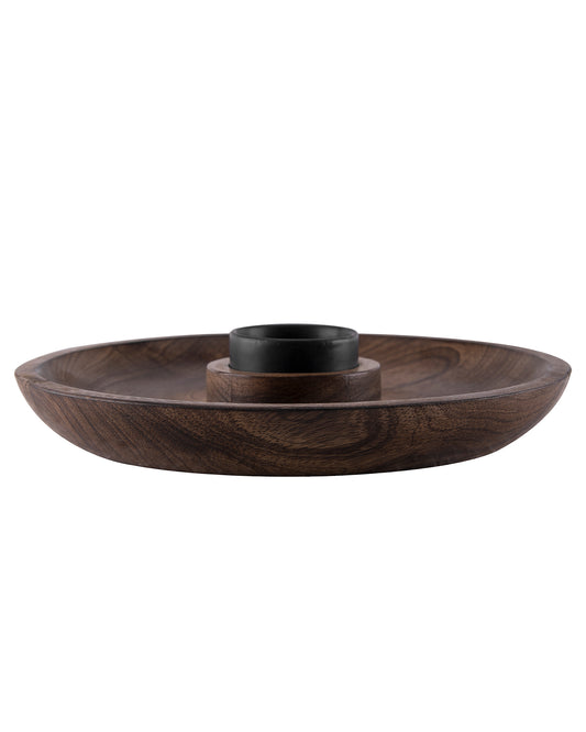 Wood Chip-N-Dip Black With White Dip-Bowl 10"
