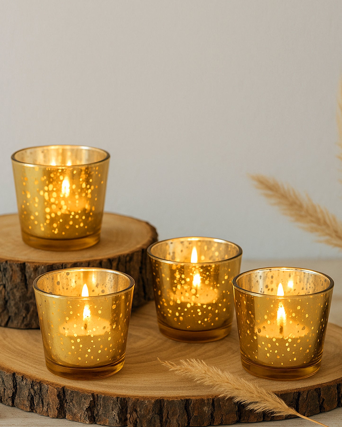 Mercury Silver T-light holder, Glass candle holder stand with free candles