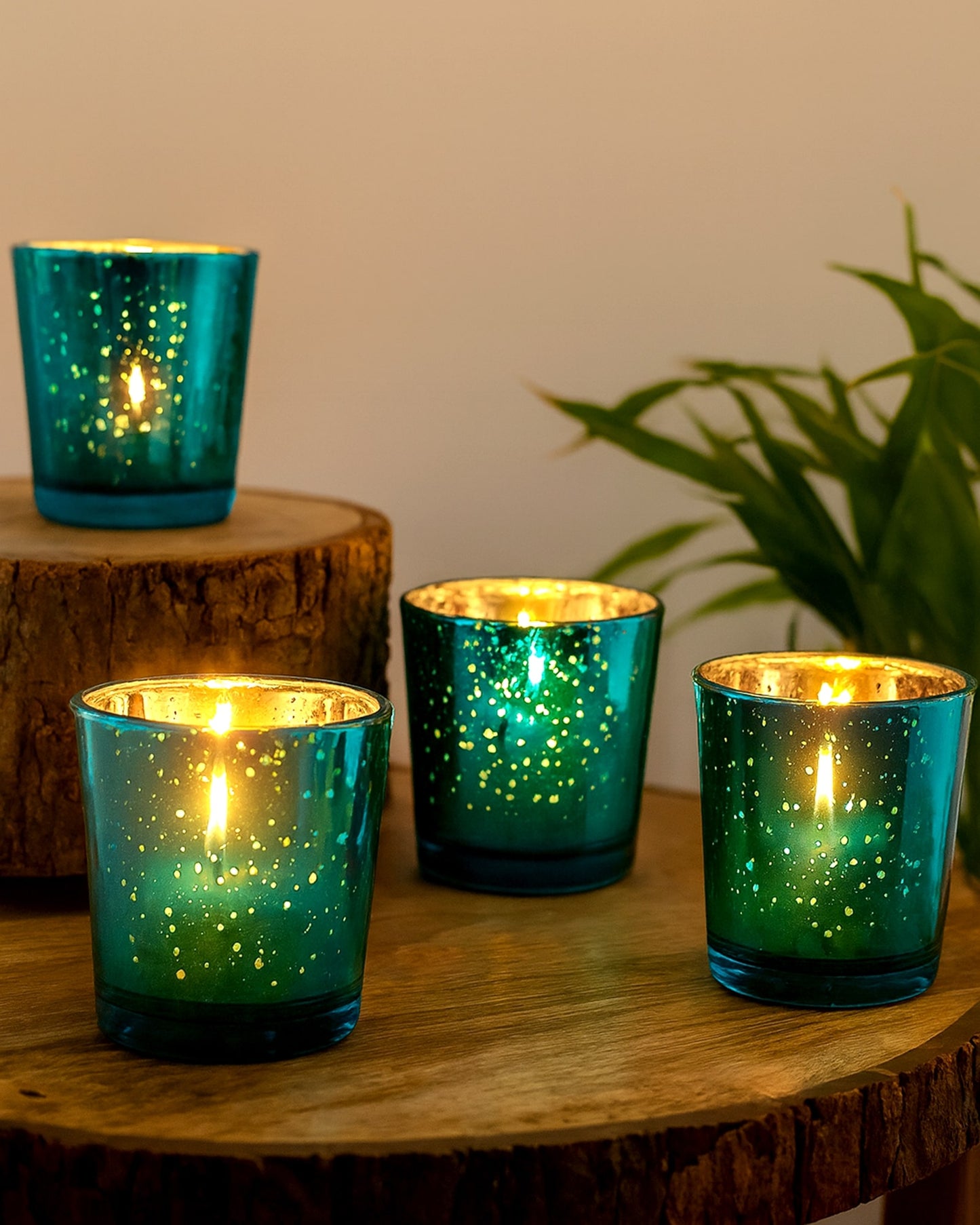 Mercury Silver T-light holder, Glass candle holder stand with free candles