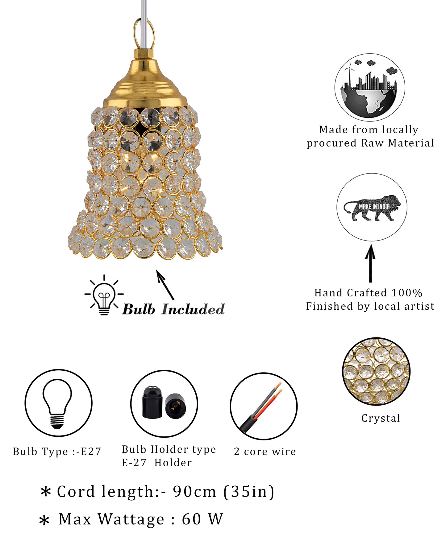 Crystal Hanging Pendant Bell Light