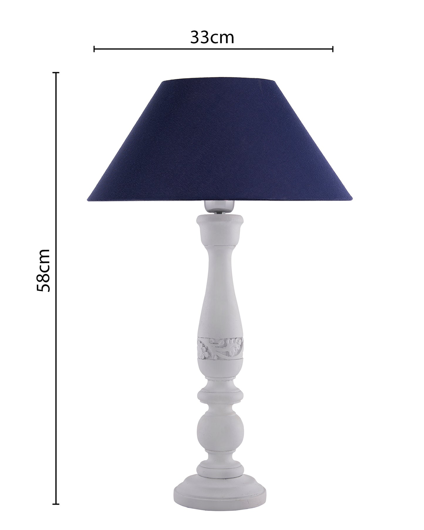 Floral Carved White Wood Table Lamp With Blue Shade