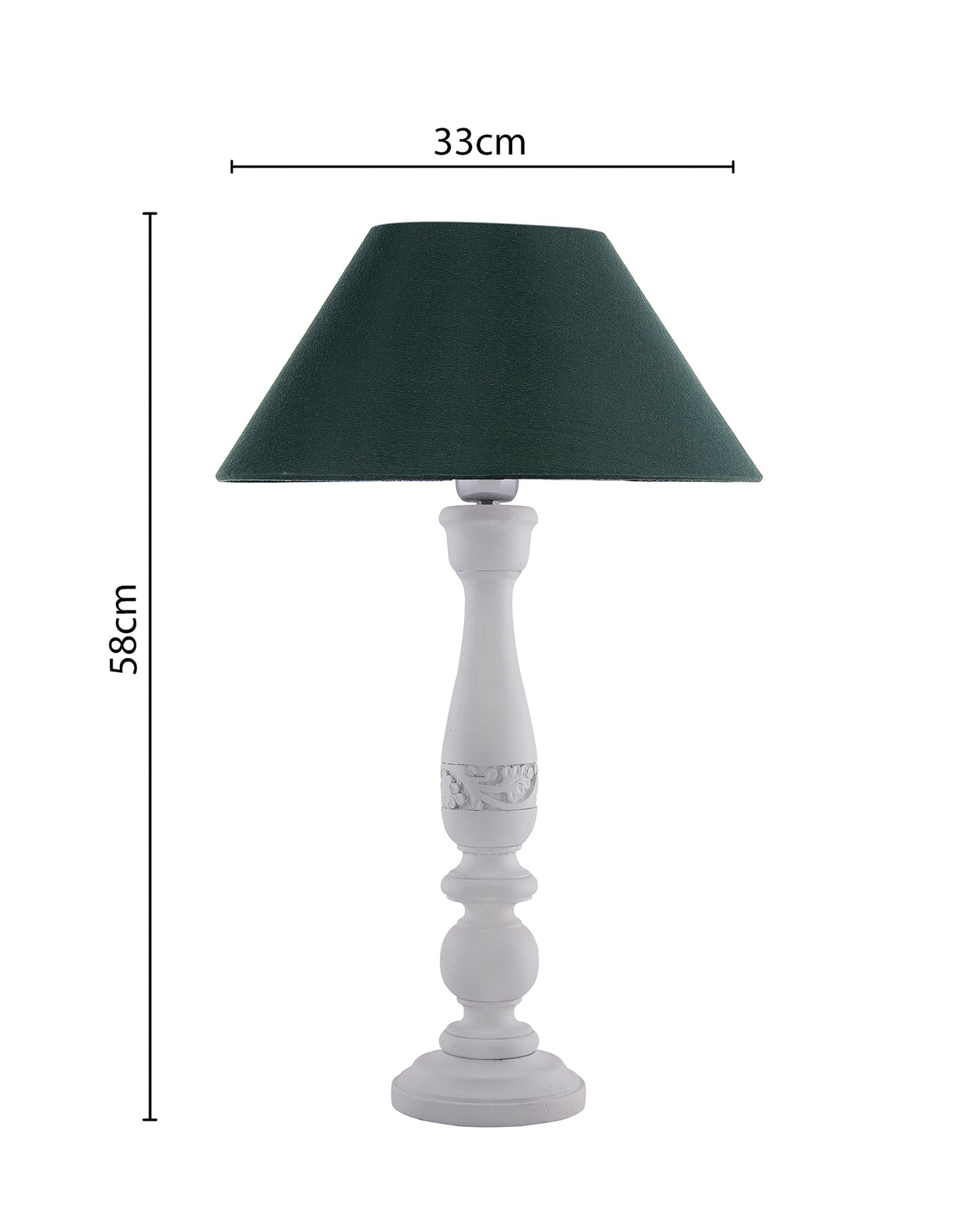 Floral Carved White Wood Table Lamp With Blue Shade
