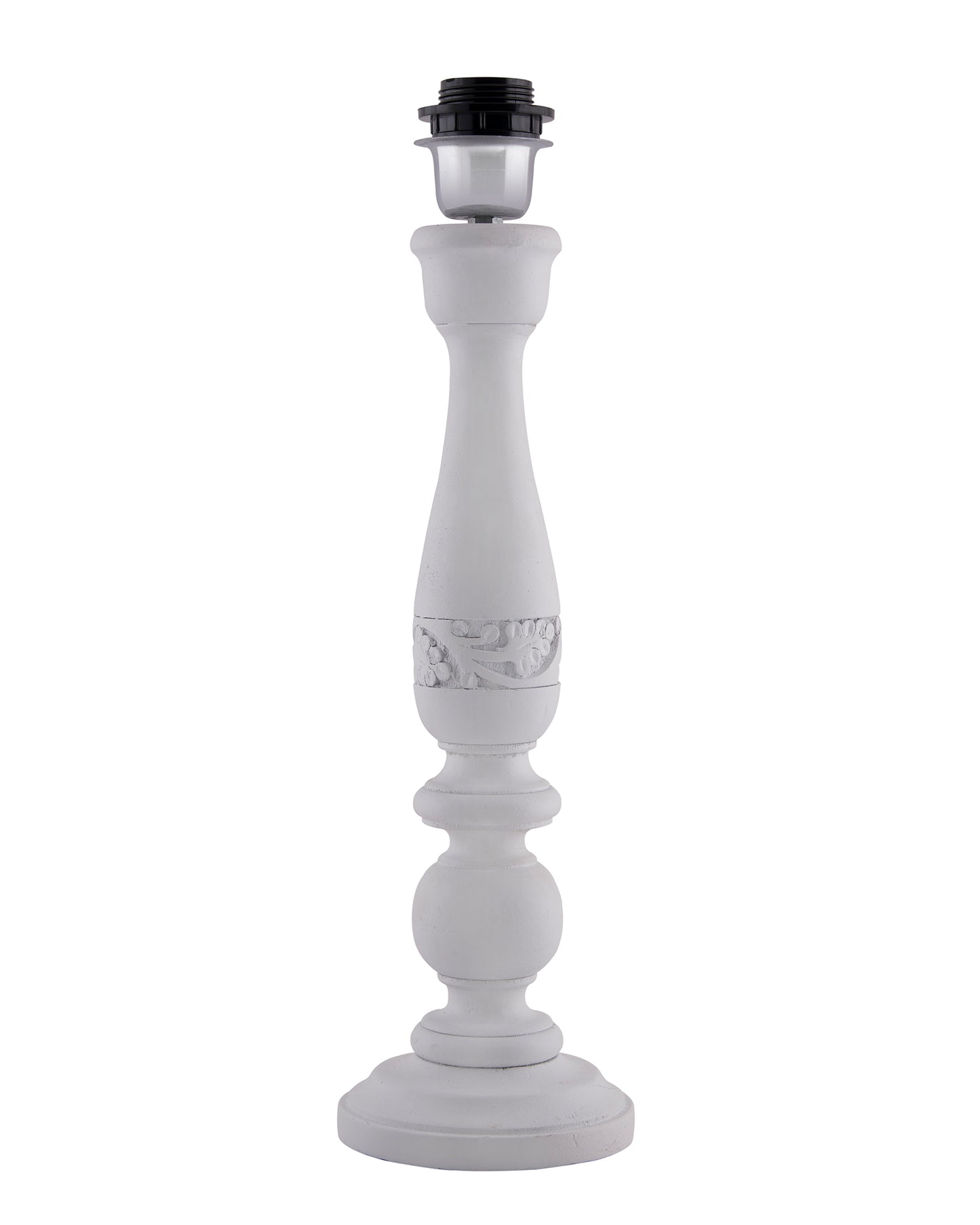 Floral Carved White Wood Table Lamp With Blue Shade