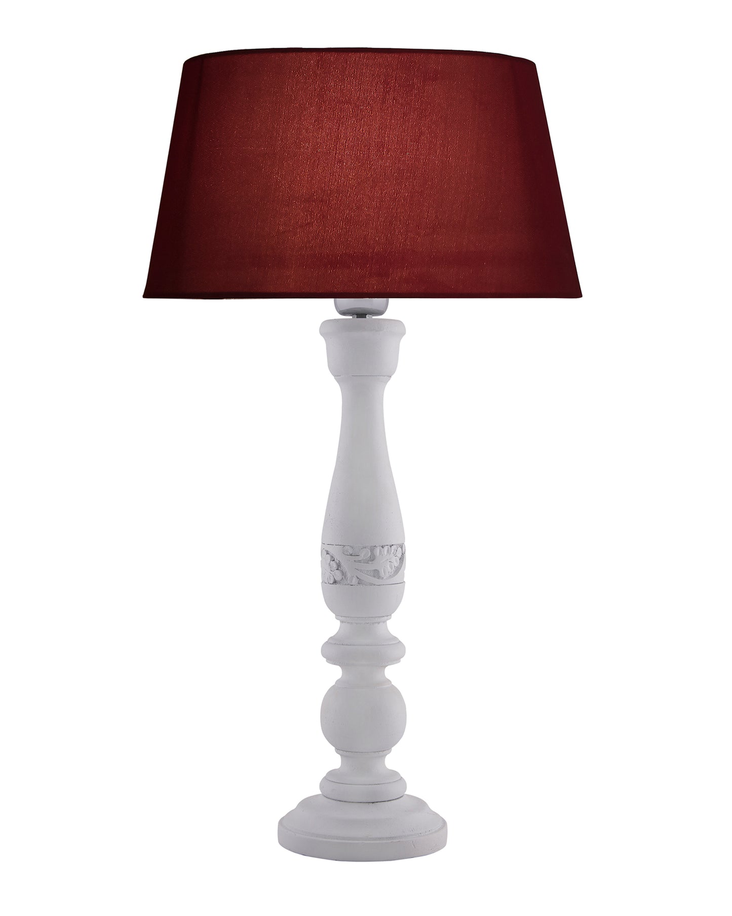 Floral Carved White Wood Table Lamp With Blue Shade