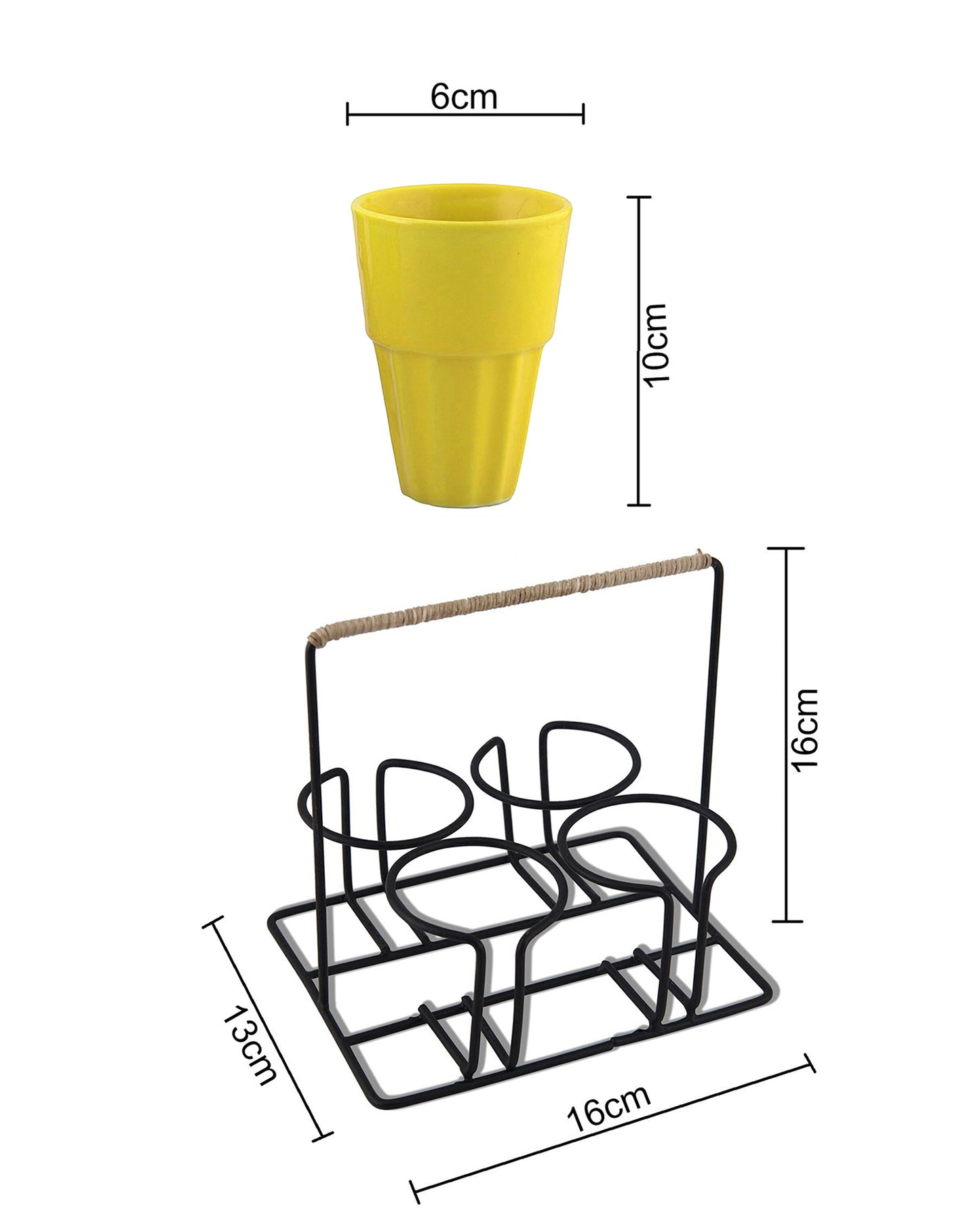 Homesake® Multicolour Ceramic Tea Glass Cup Set with Metal Holder Stand | 4-Piece cutting Chai Cups for Home Kitchen, Cafe, Hotel, Office | Microwave Safe Ceramic Cups Set , Coffee