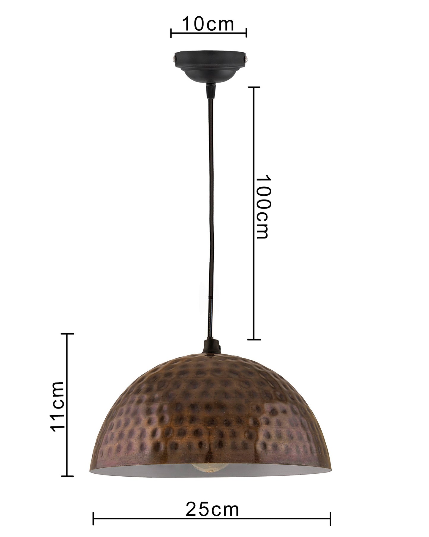 Antique copper hammered pendant, hanging lamp, 10"