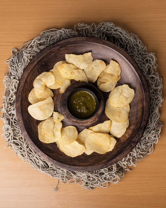 Wooden chip-n-dip 12",nachos & snack serving platter