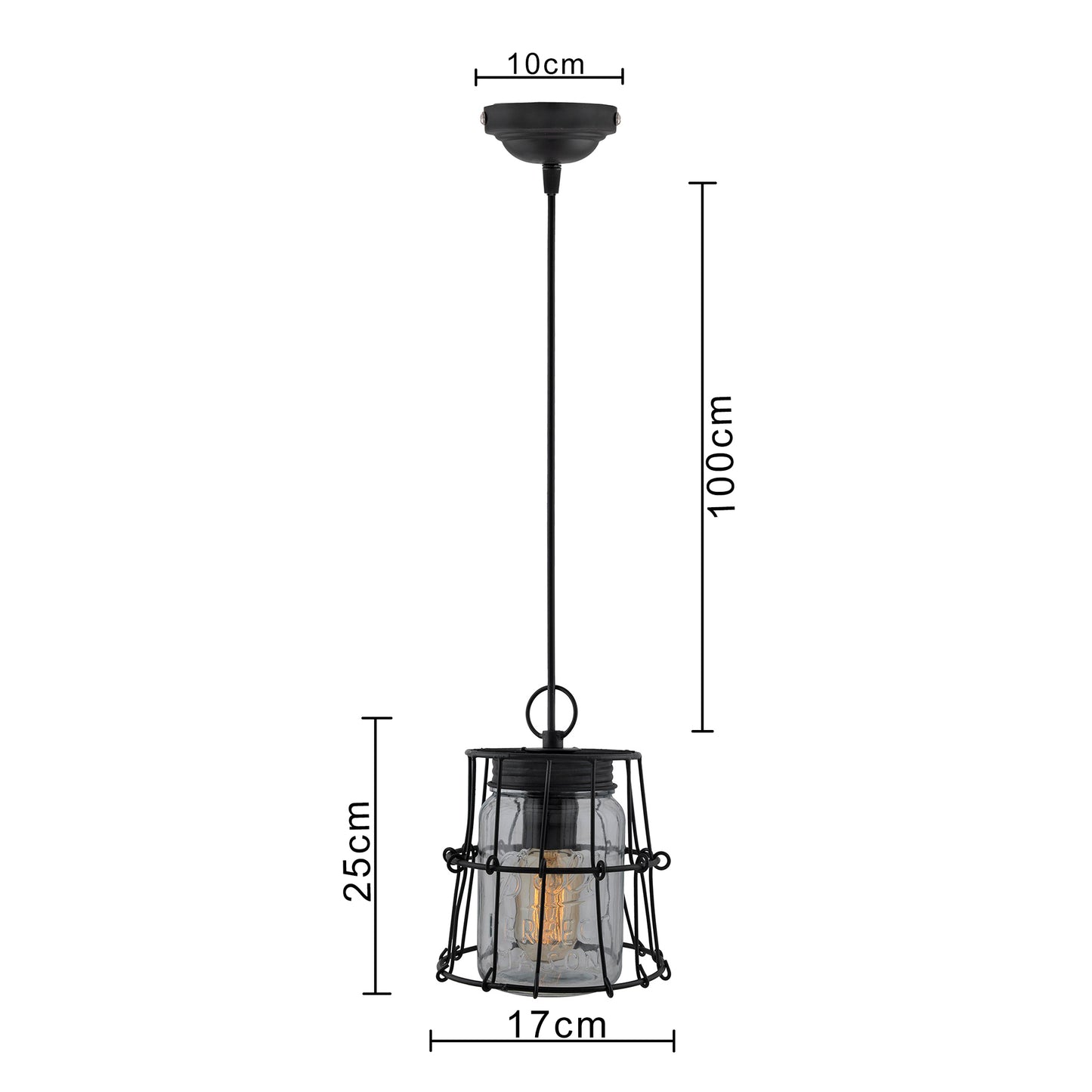 Black steel industrial pendant with Mason jar