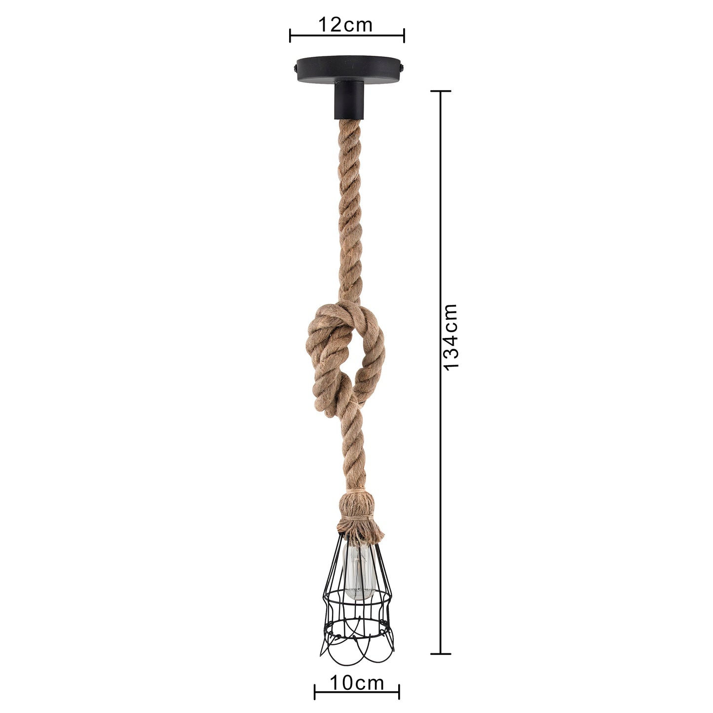 Rustic Hanging Rope filament lamp with cage, retro pendant light, with filament bulb T45
