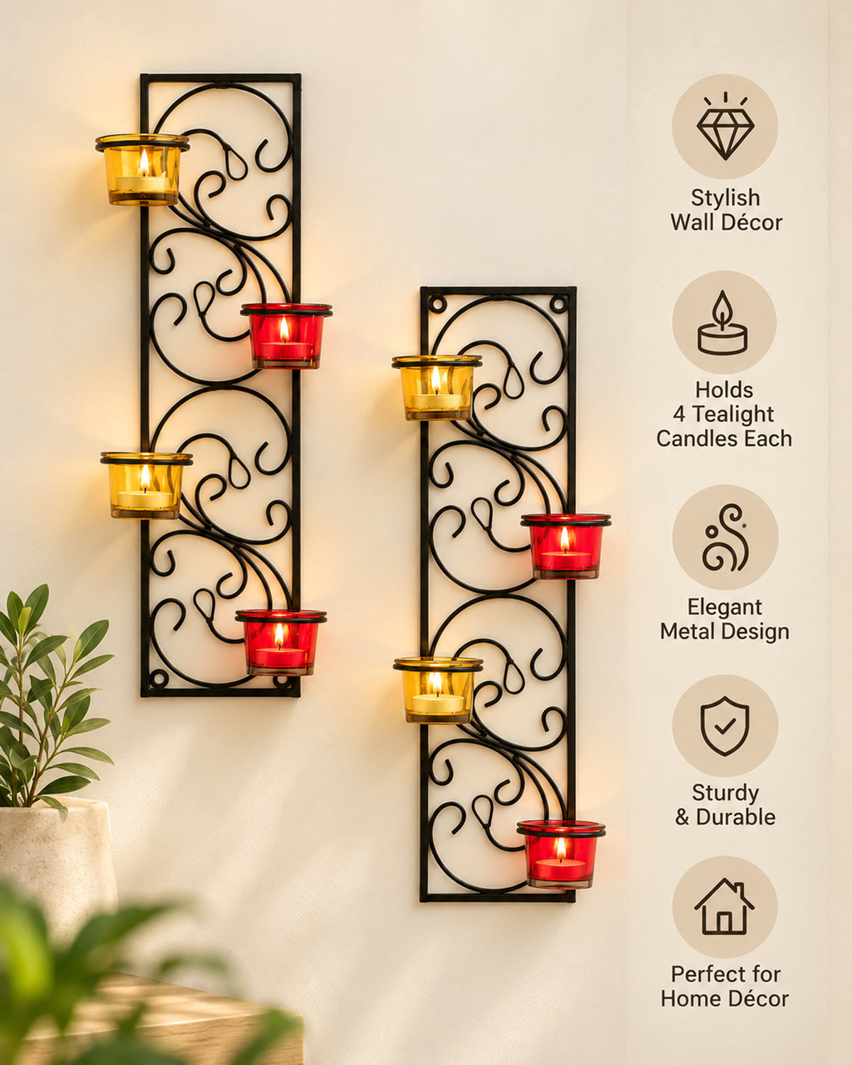 Wall Hanging Twisted Petals Tea Light Candle Diya Holders, Set of 2,Candle holder