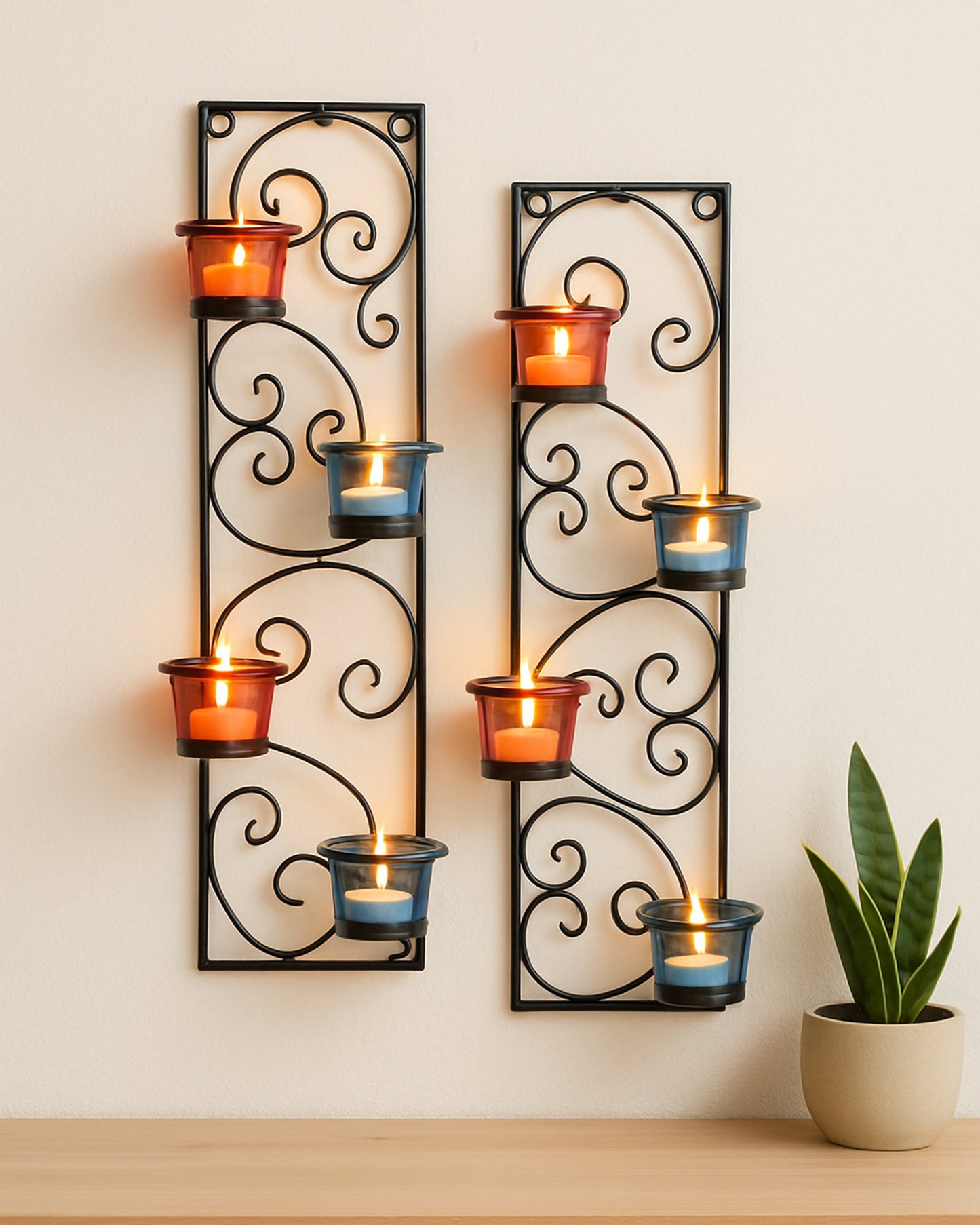 Wall Hanging Twisted Petals Tea Light Candle Diya Holders, Set of 2,Candle holder