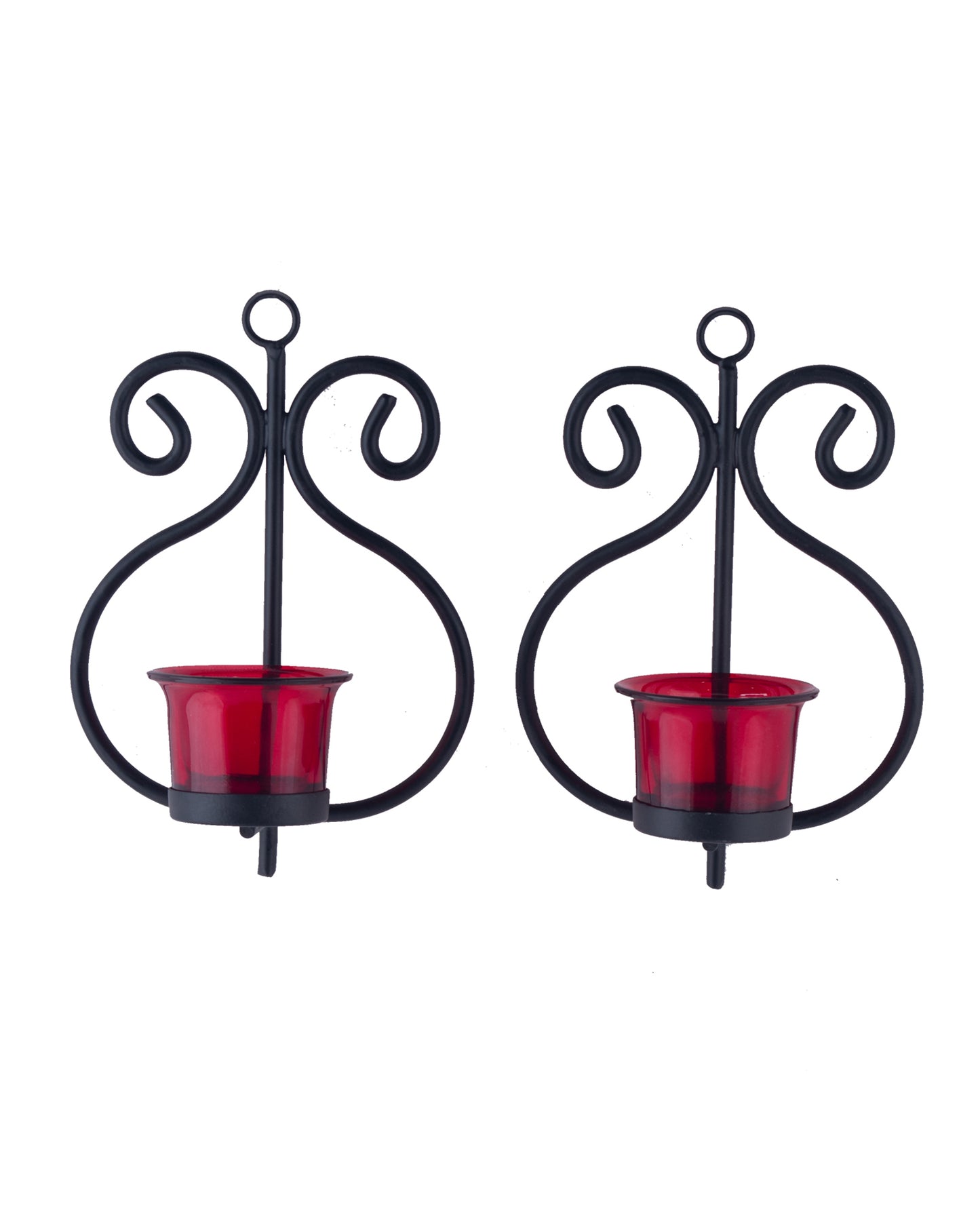 Set of 2 Decorative Wall Sconce/Candle Holder With Glass and Free T-light Candles