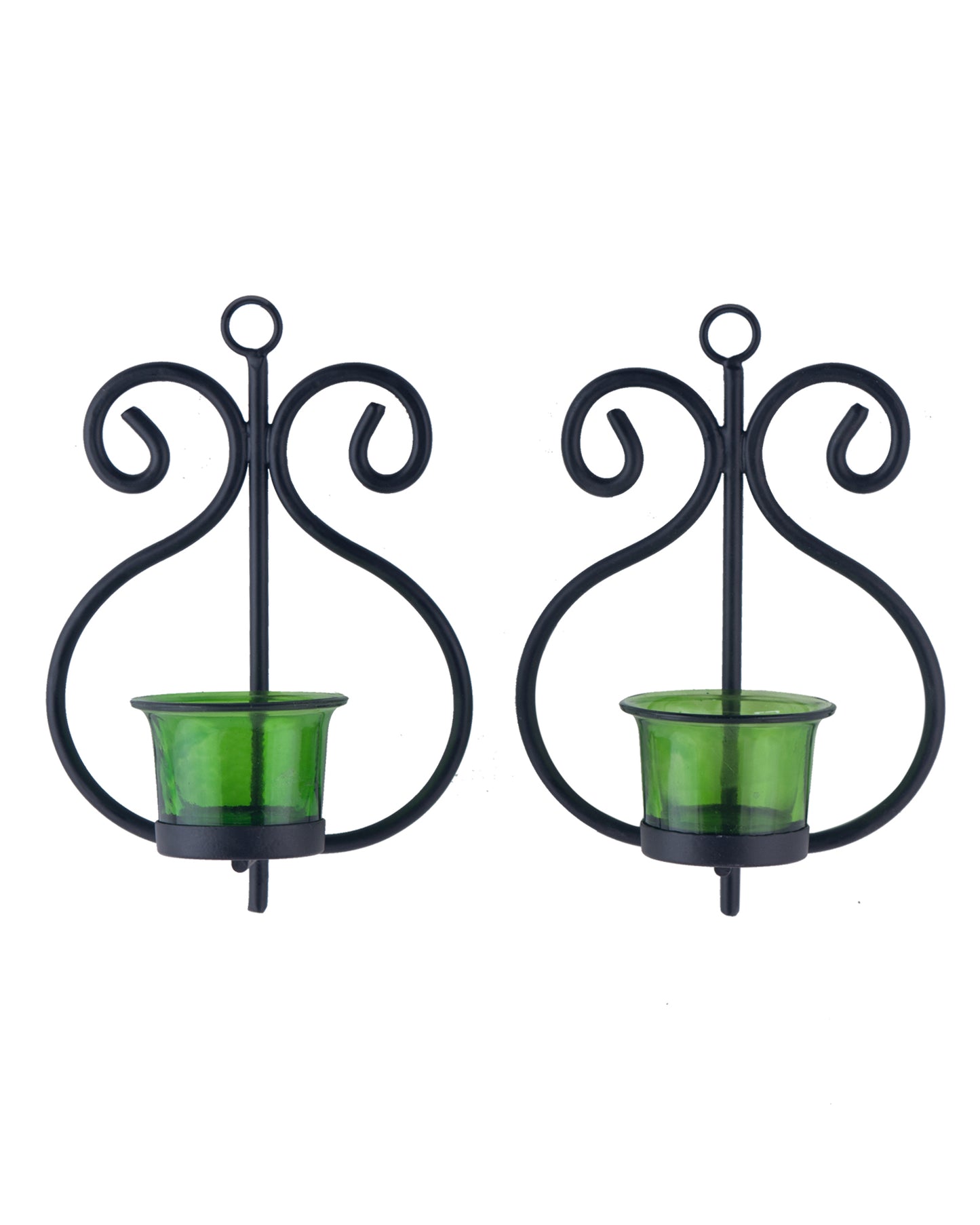 Set of 2 Decorative Wall Sconce/Candle Holder With Glass and Free T-light Candles