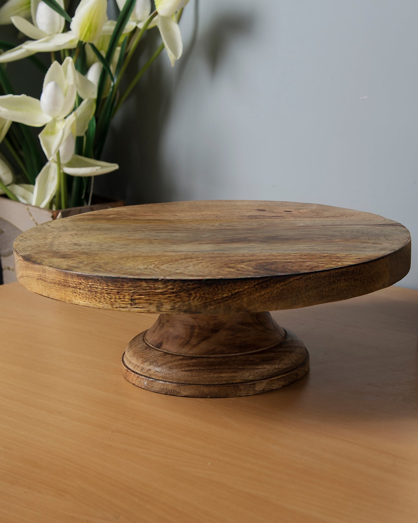 12 Inch Round Wooden Cake and Dessert Pedestal Display Stand