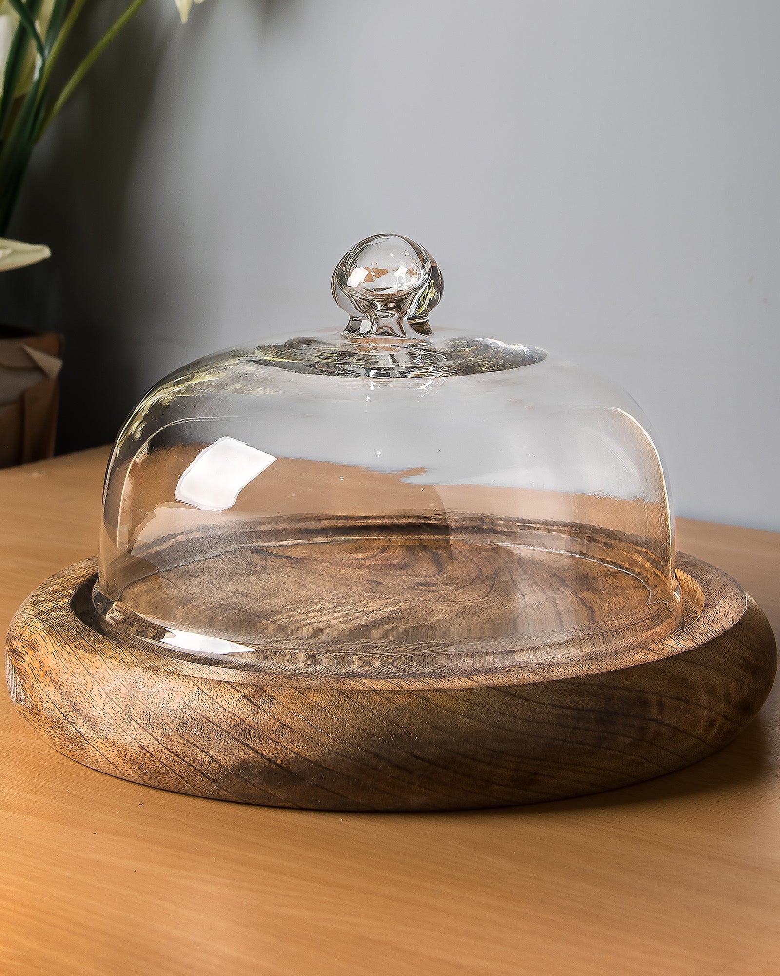 Rustic Flat base cake/cupcake stand with glass dome, cookie/dessert serving platter
