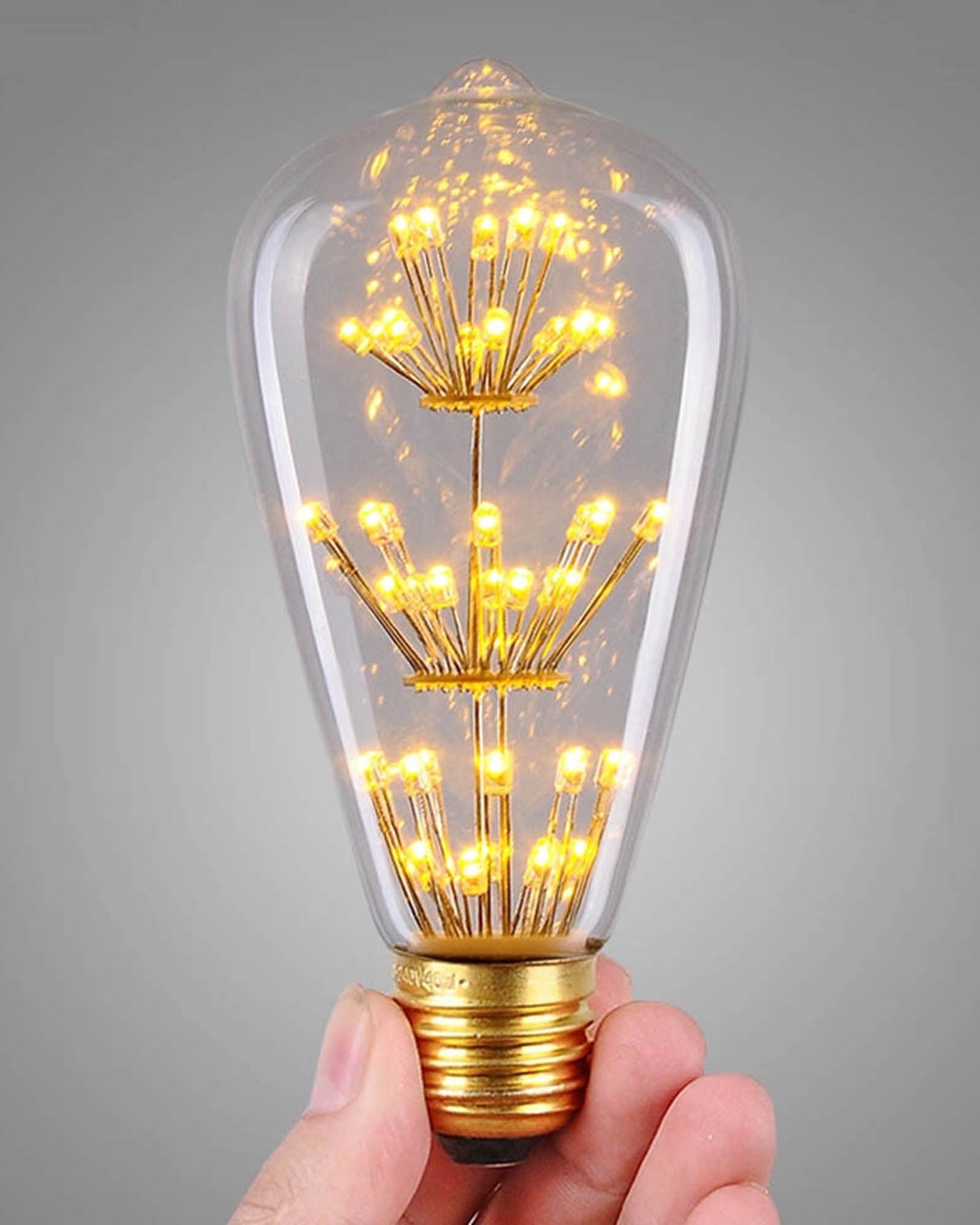 Pear Shape Vintage Edison LED Bulb ST64 Firework Tree Filament Bulb, E27 Lamp Holder, 3W Edison Star Decoration Bulbs