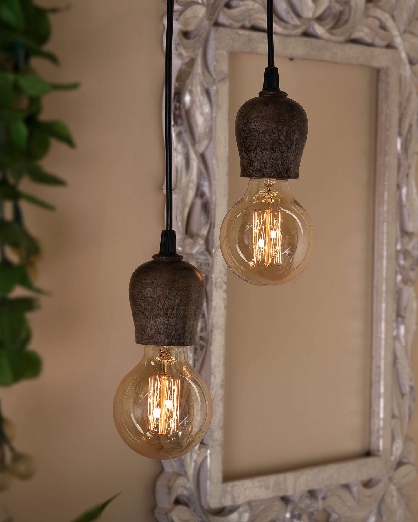 Edison Filament Wooden walnut Bubble Bulb Holder, Urban, retro, nordic style, with fixture
