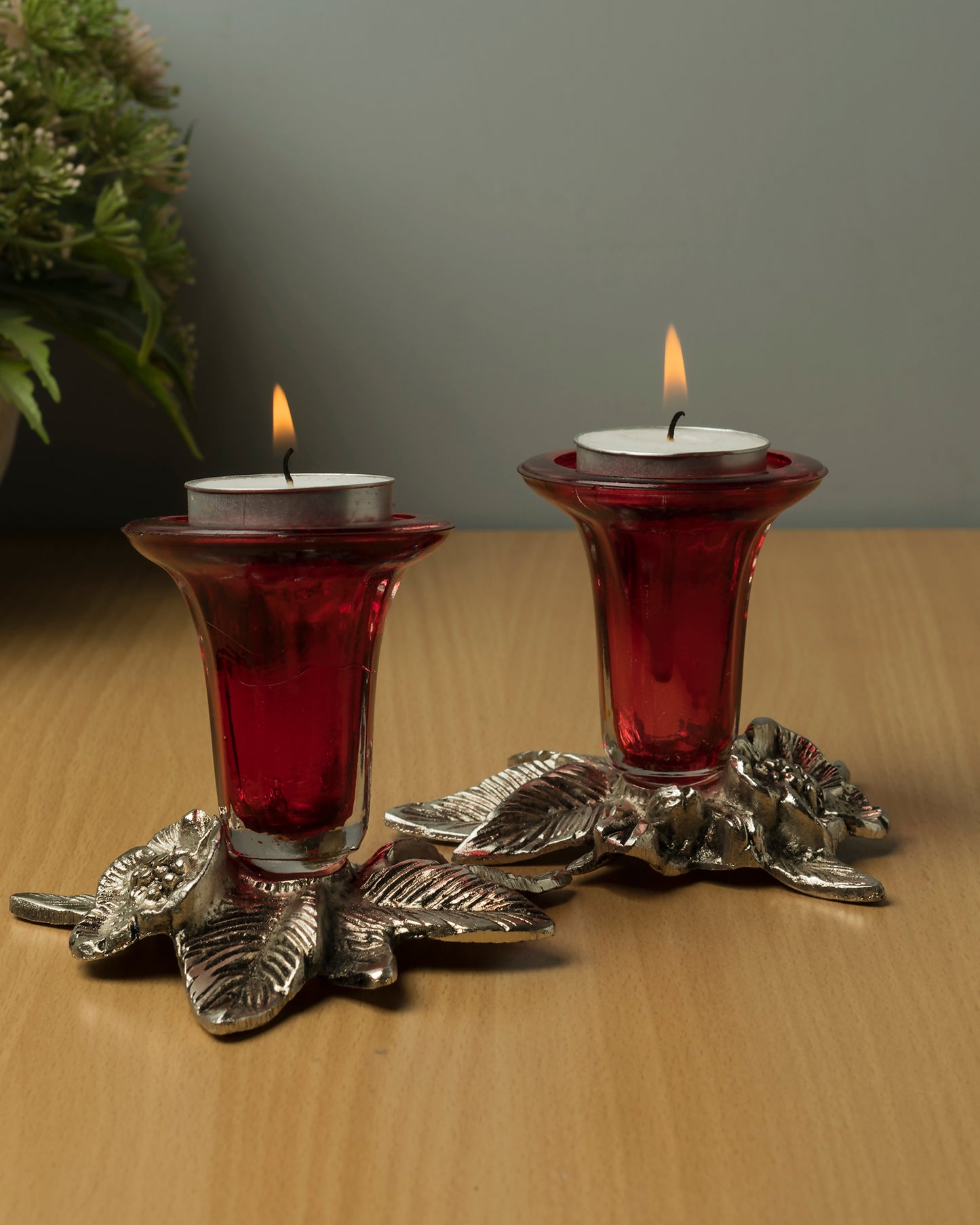 Antique Silver Candle Stand Grapevine, Diya Holder, Set of 2