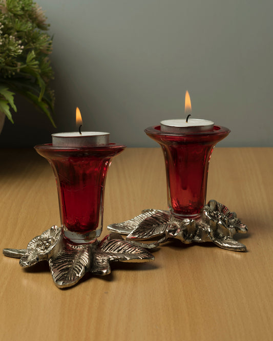 Antique Silver Candle Stand Grapevine, Diya Holder, Set of 2