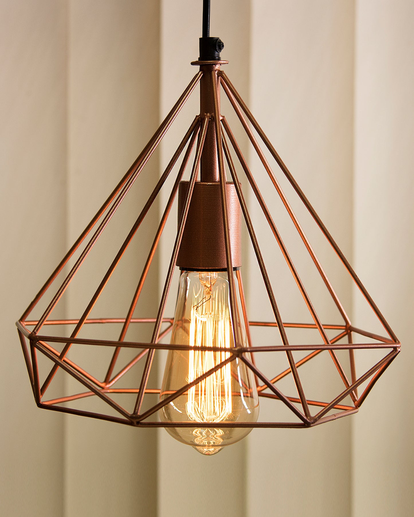 Copper Edison Filament Hanging DIAMOND Caged, E27 Holder,Ceiling Light for LED/Filament Bulb, Decorative, Urban Retro Style, Black Colour Metal