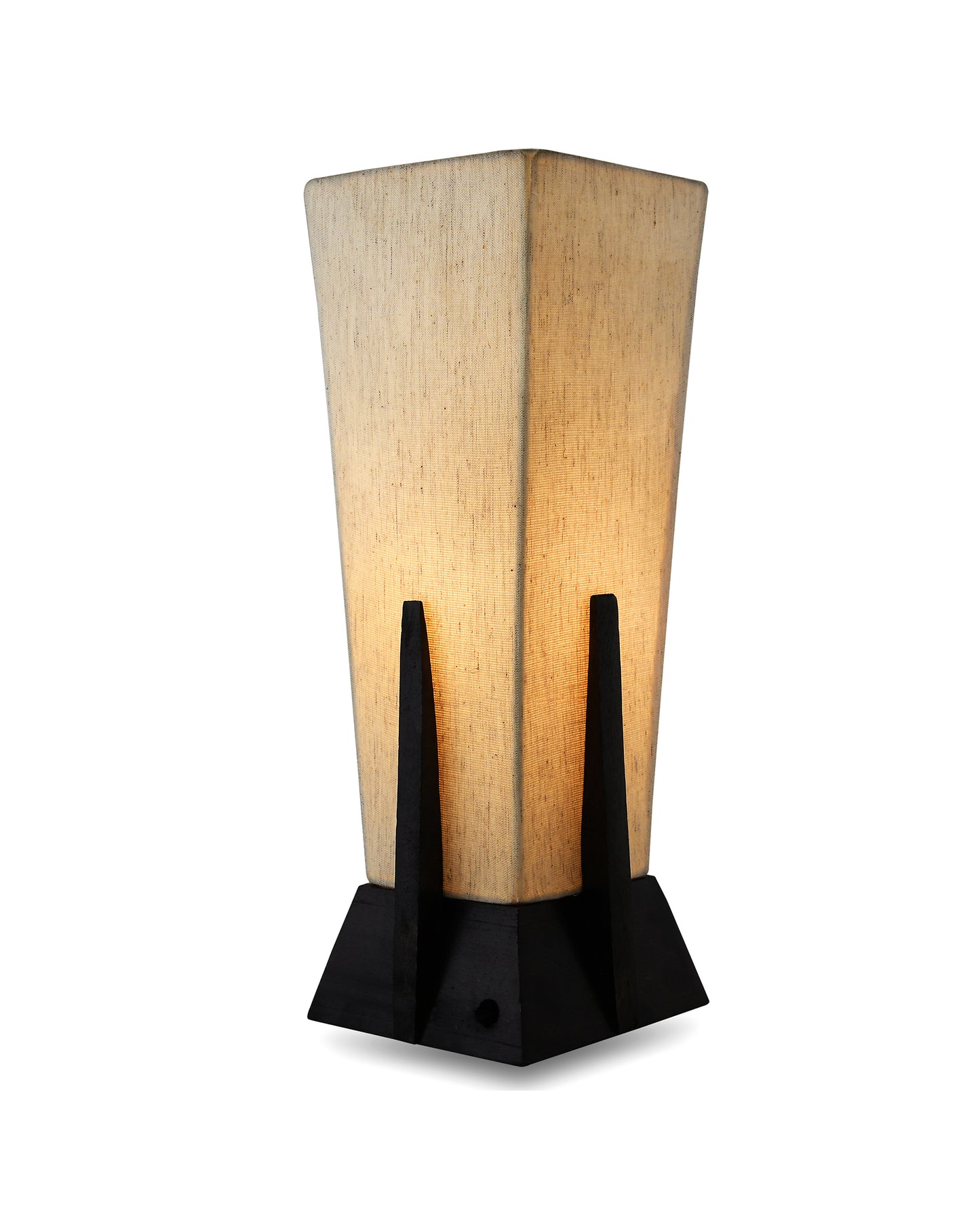 Bedside Table Lamp, Retro Style Wood Pyramid Table Lamp With Khadi Fabric Shade, Nightstand Mini Desk Lamps For Bedroom, Living Room, Baby Room, Bookcase
