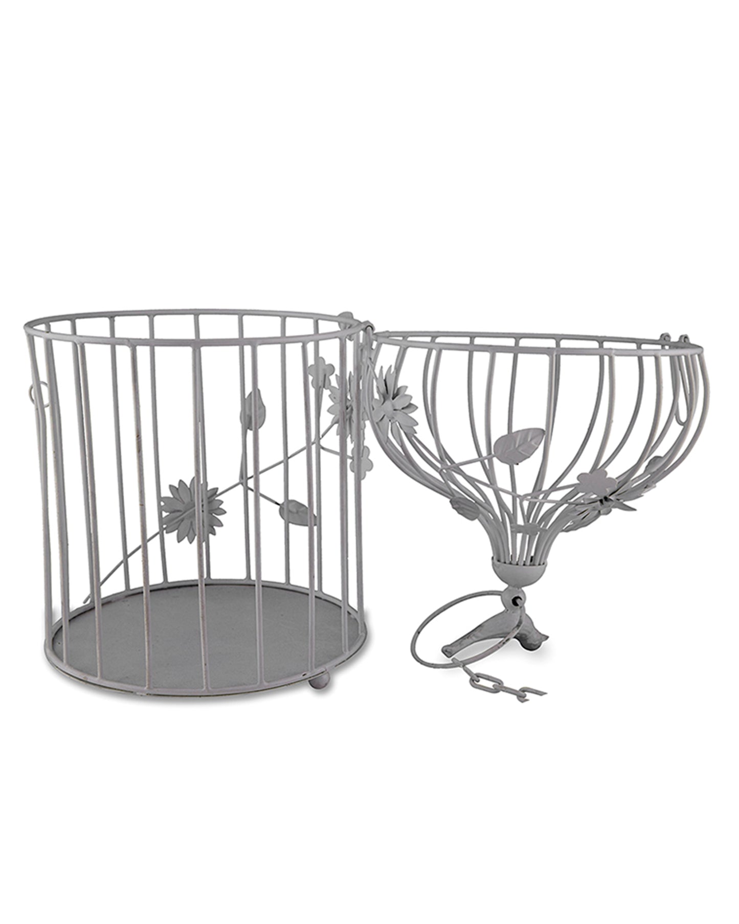 Bird Cage with Floral Vine Large Single, with hanging chain