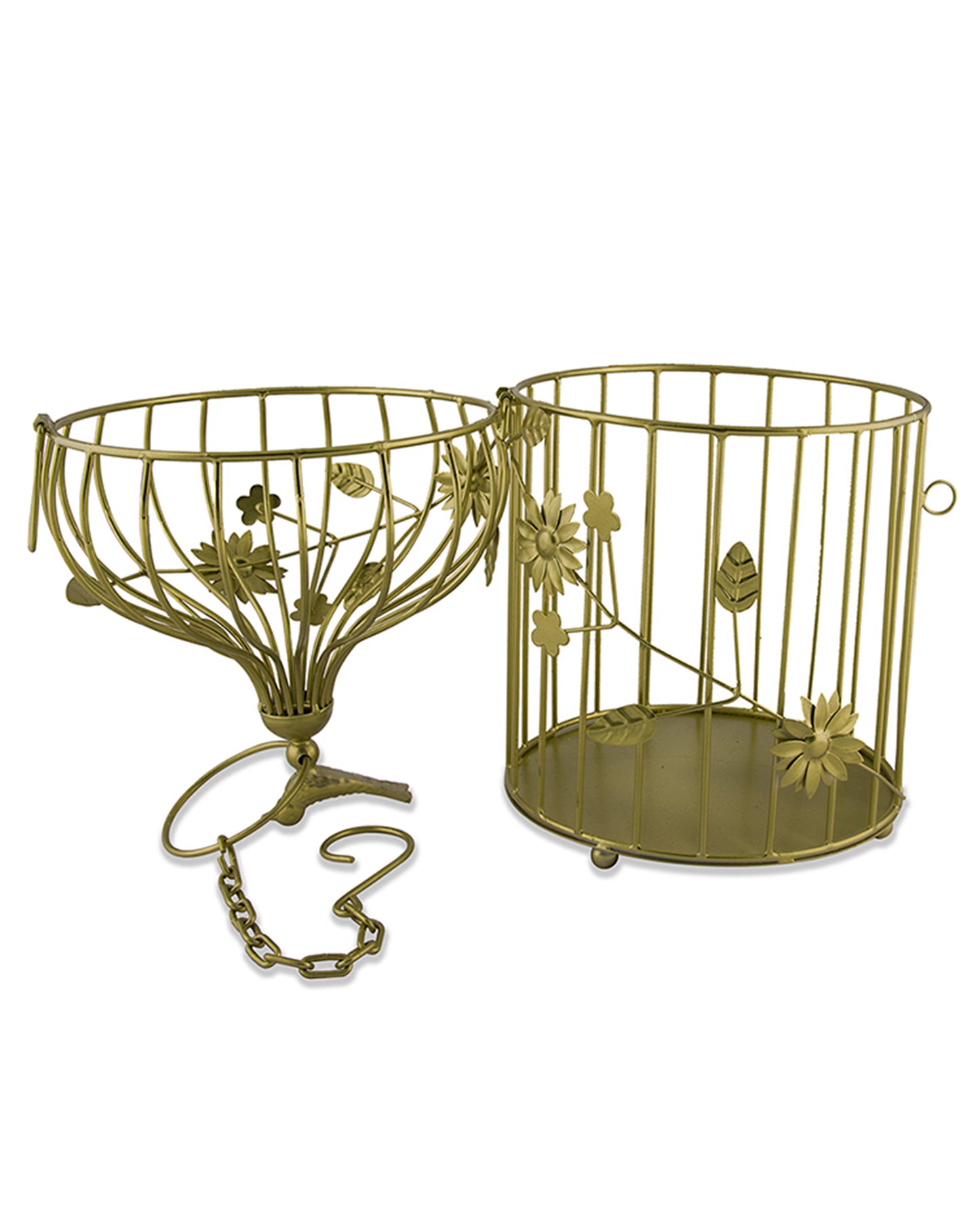 Bird Cage with Floral Vine Small Single, with hanging chain
