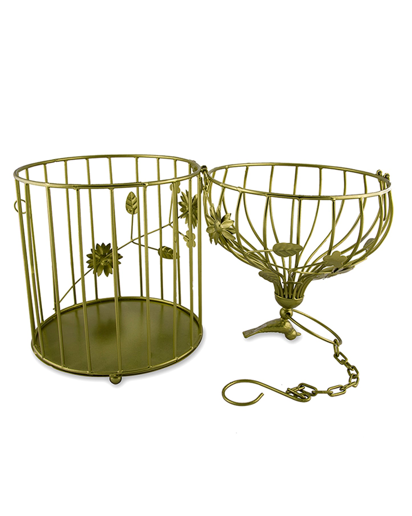 Bird Cage with Floral Vine Large Single, with hanging chain