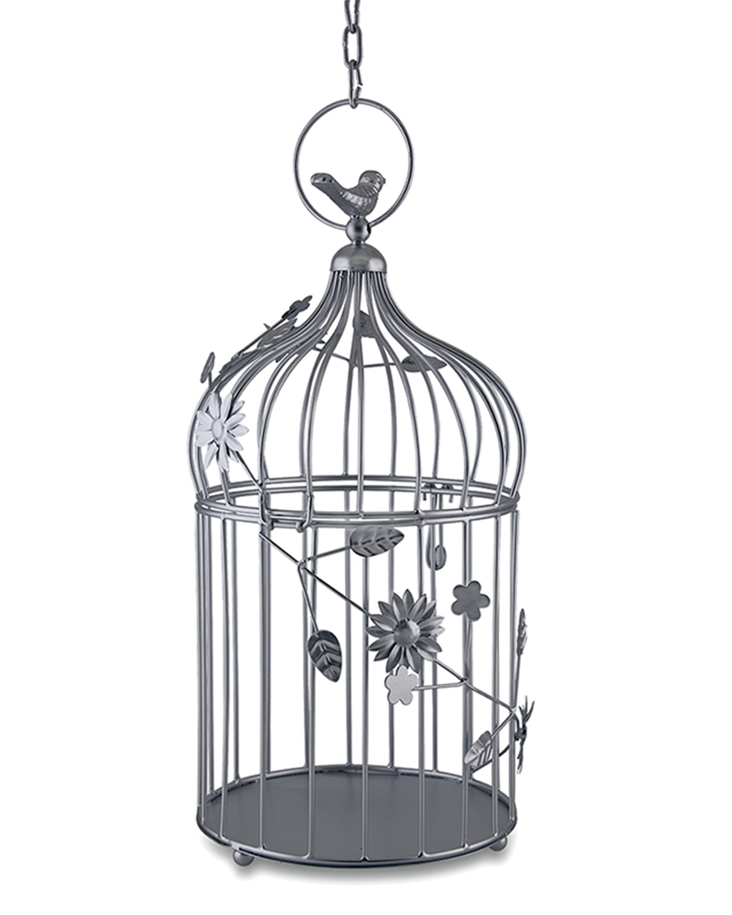 Bird Cage with Floral Vine Large Single, with hanging chain