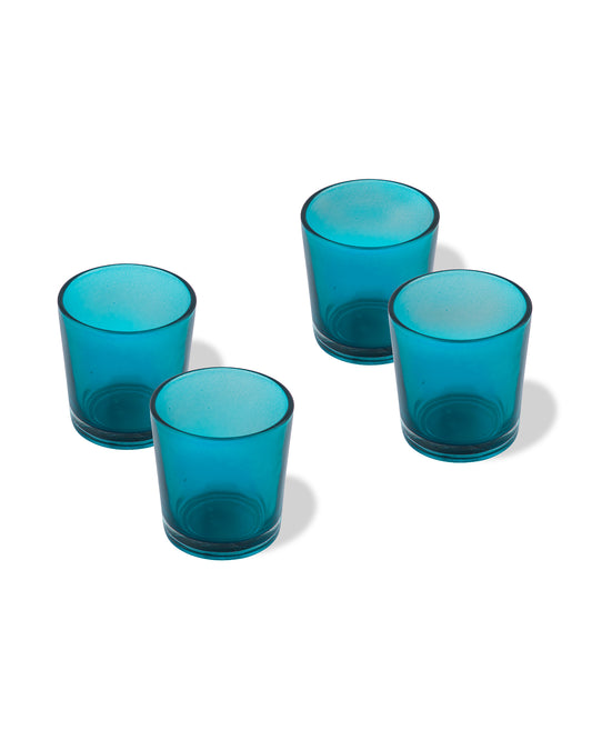 Glossy Votive Set (4 Pieces) Turquoise glass candle holder, with T-lights