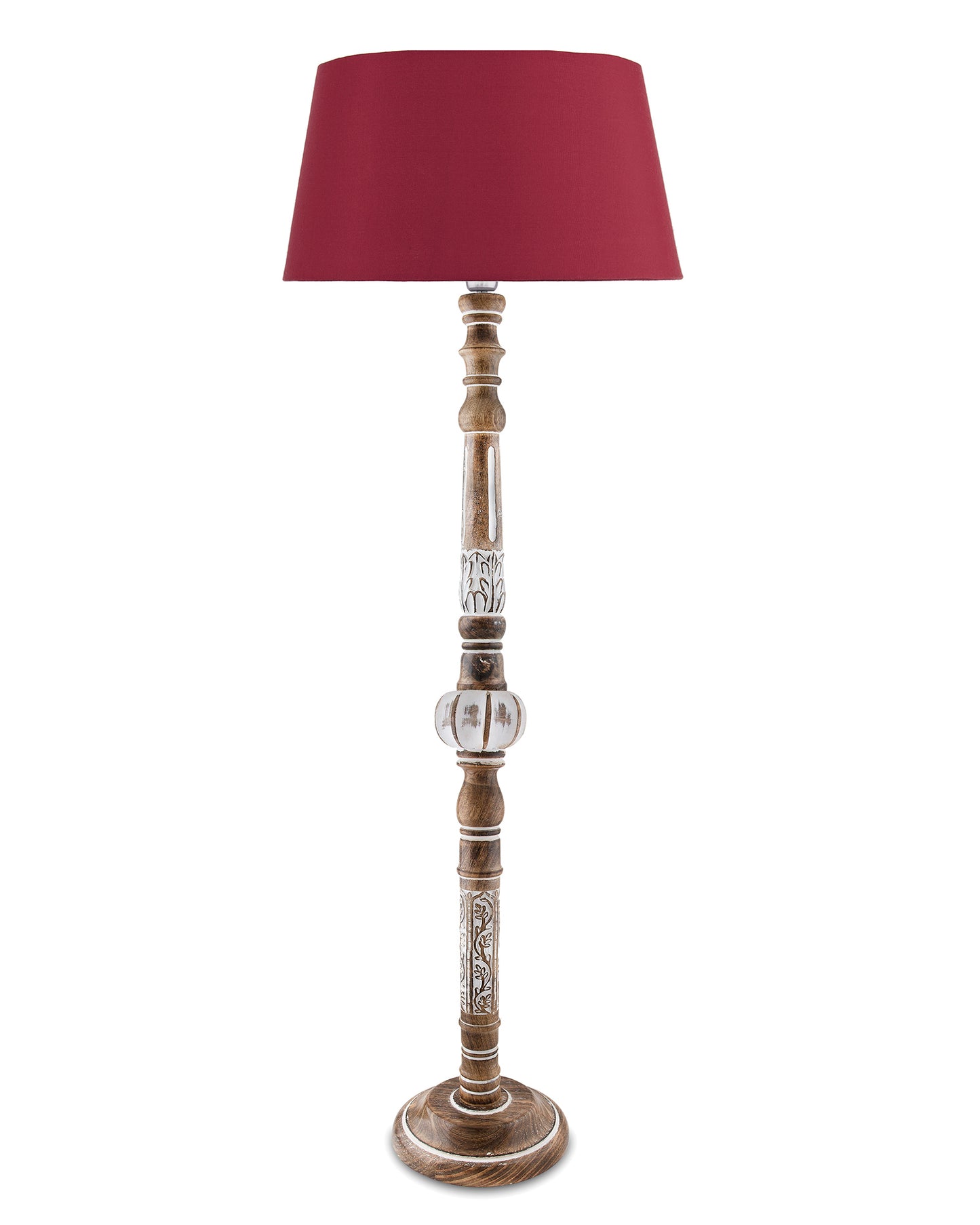 Royal Carving Antique white finish wooden floor lamp with Beige Fabric Lamp Shade