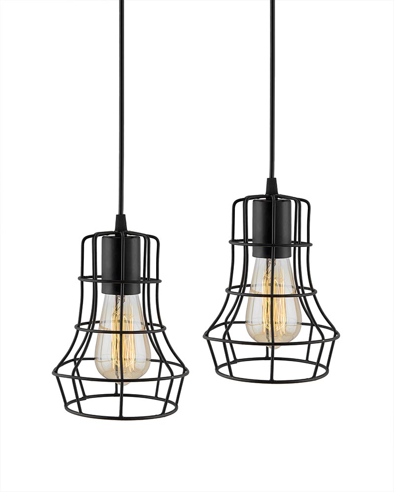 E27 Edison Vintage Black Metal Crown Hanging Light , Set of 2, Pendant Ceiling Light Lamp