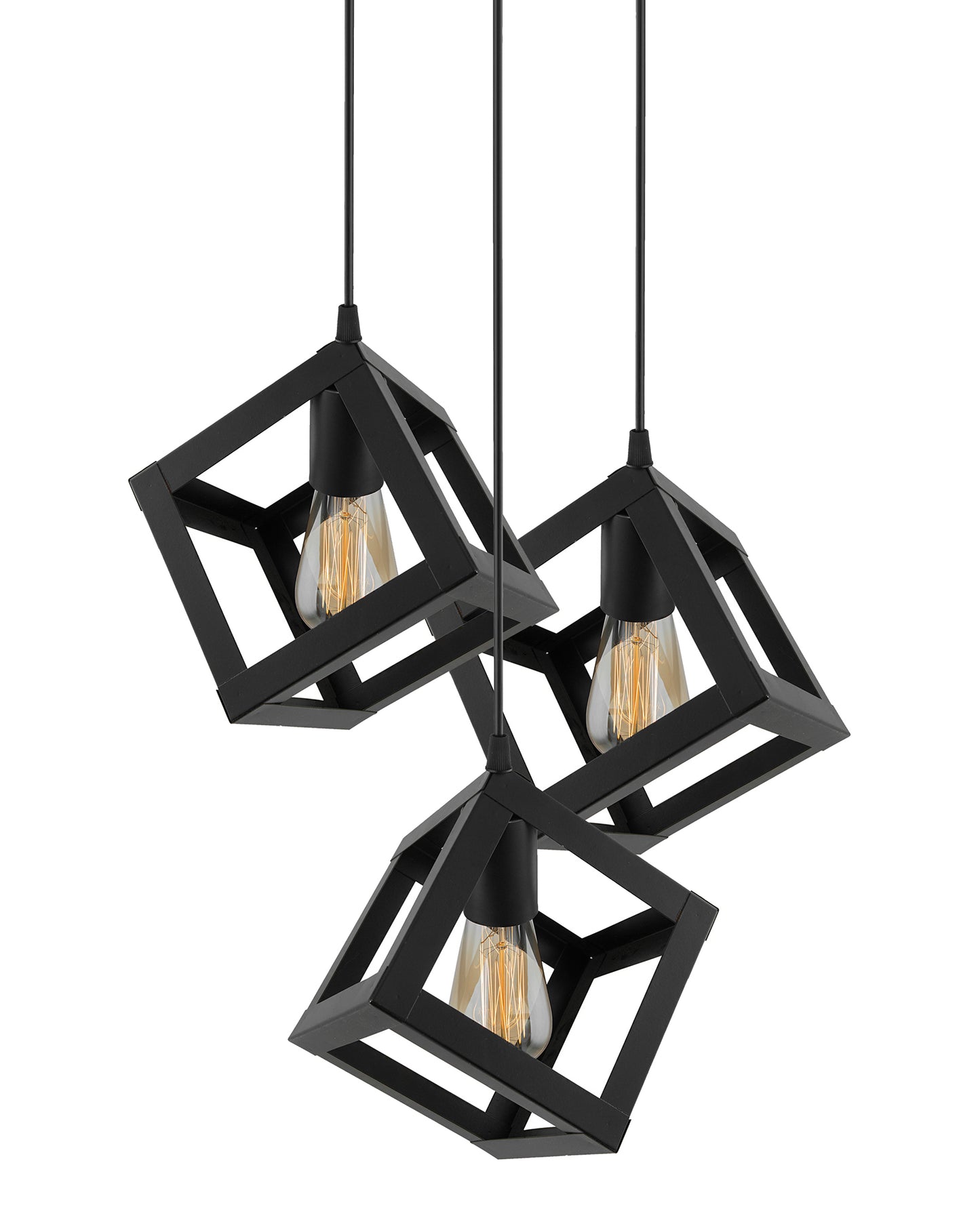 3-lights Round Cluster Chandelier Hanging Cube 6", Hanging Pendant Light with Braided Cord, URBAN Retro, nordic style, bulb not included