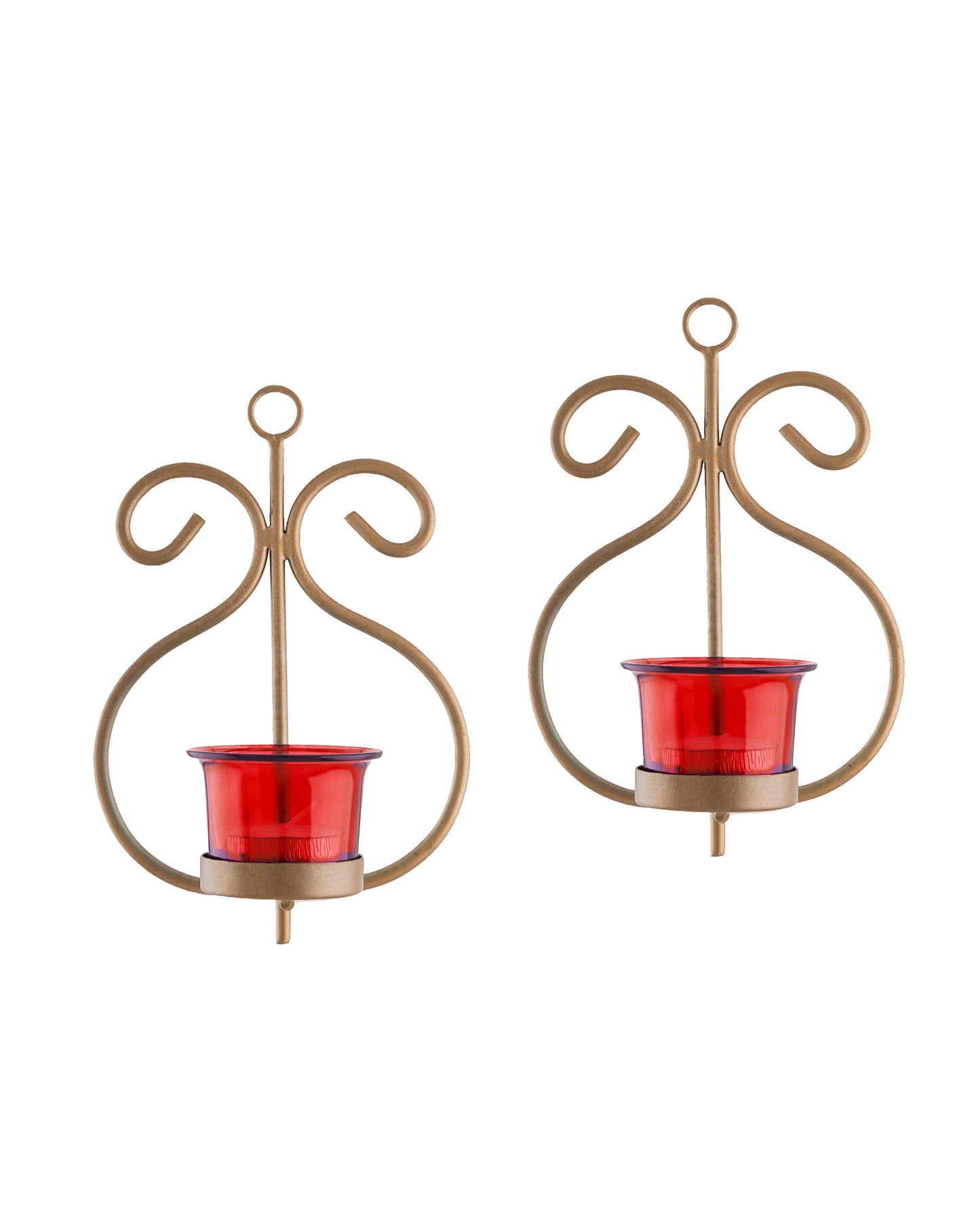 Set of 2 Decorative Golden Wall Sconce/Candle Holder With Glass and Free T-light Candles