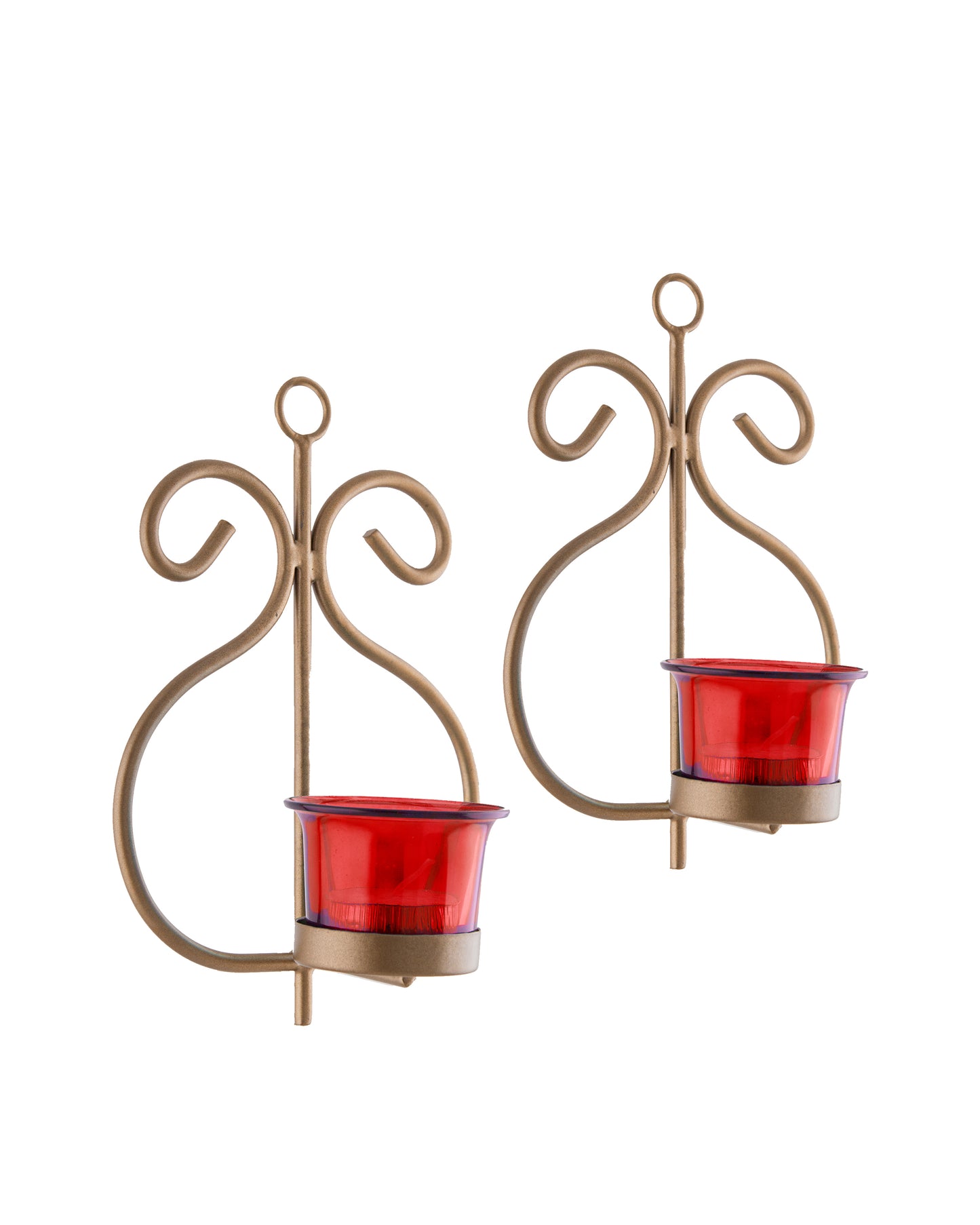 Set of 2 Decorative Golden Wall Sconce/Candle Holder With Glass and Free T-light Candles