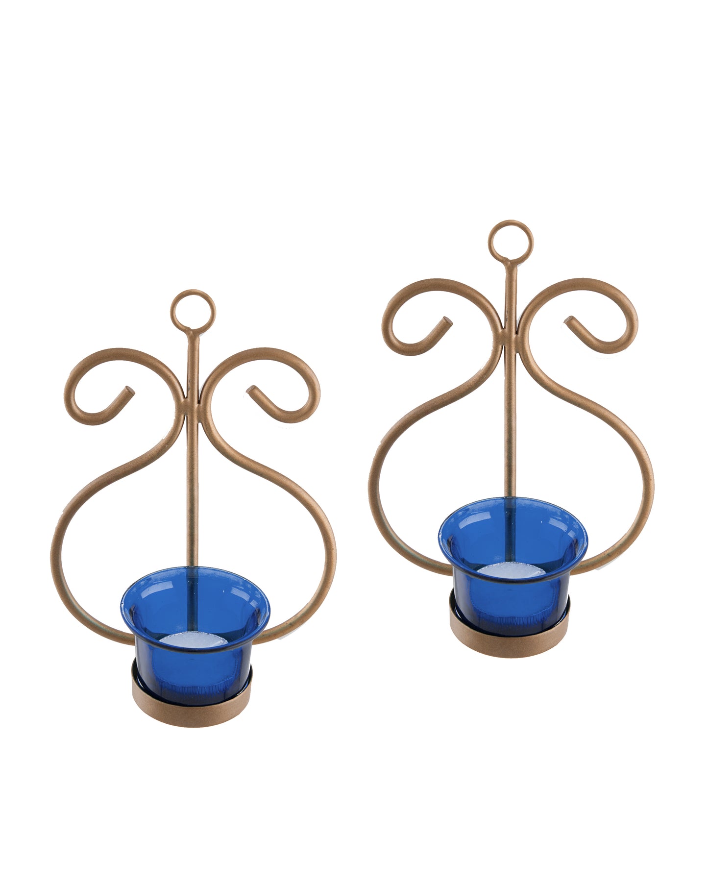 Set of 2 Decorative Golden Wall Sconce/Candle Holder With Glass and Free T-light Candles