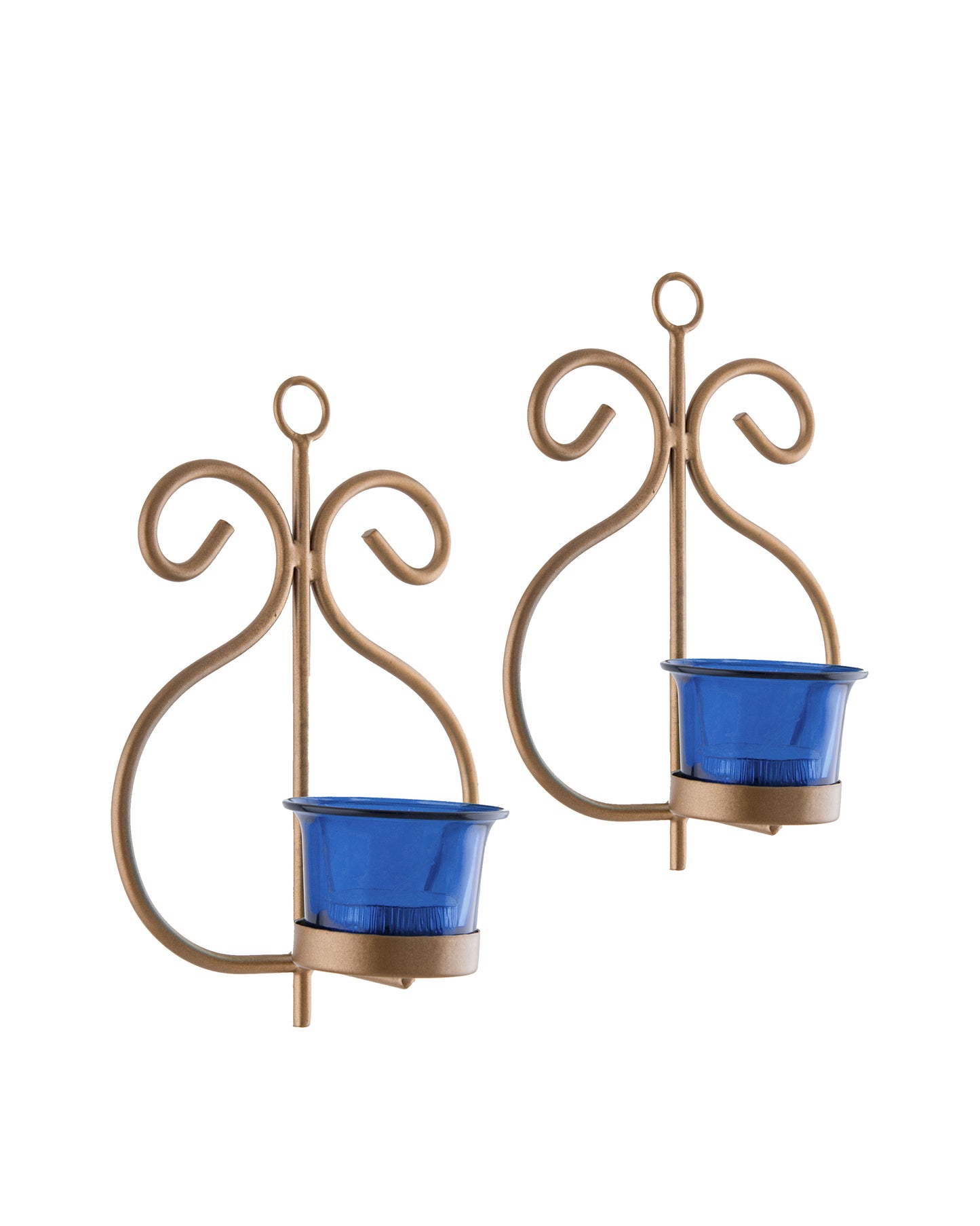 Set of 2 Decorative Golden Wall Sconce/Candle Holder With Glass and Free T-light Candles