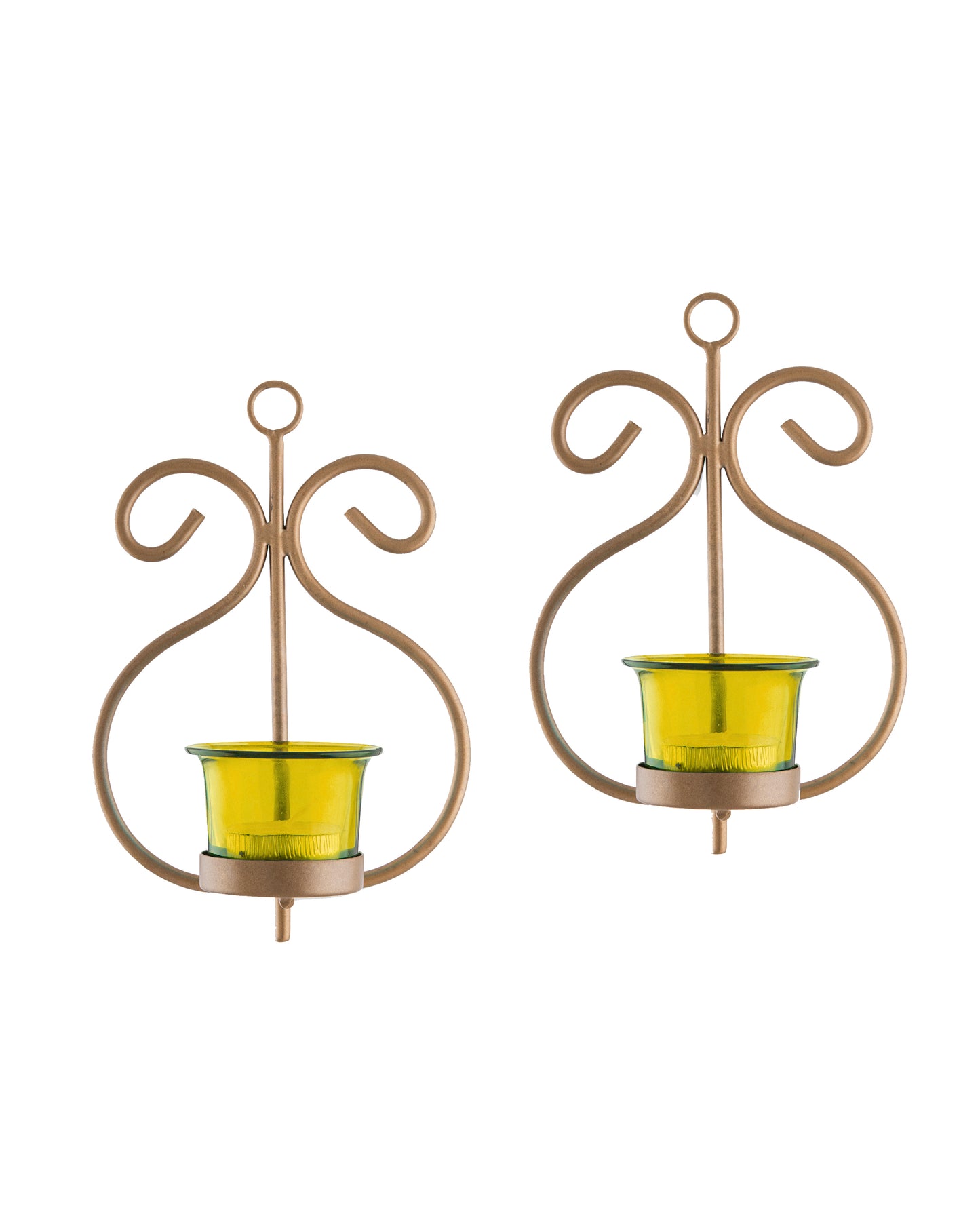 Set of 2 Decorative Golden Wall Sconce/Candle Holder With Glass and Free T-light Candles