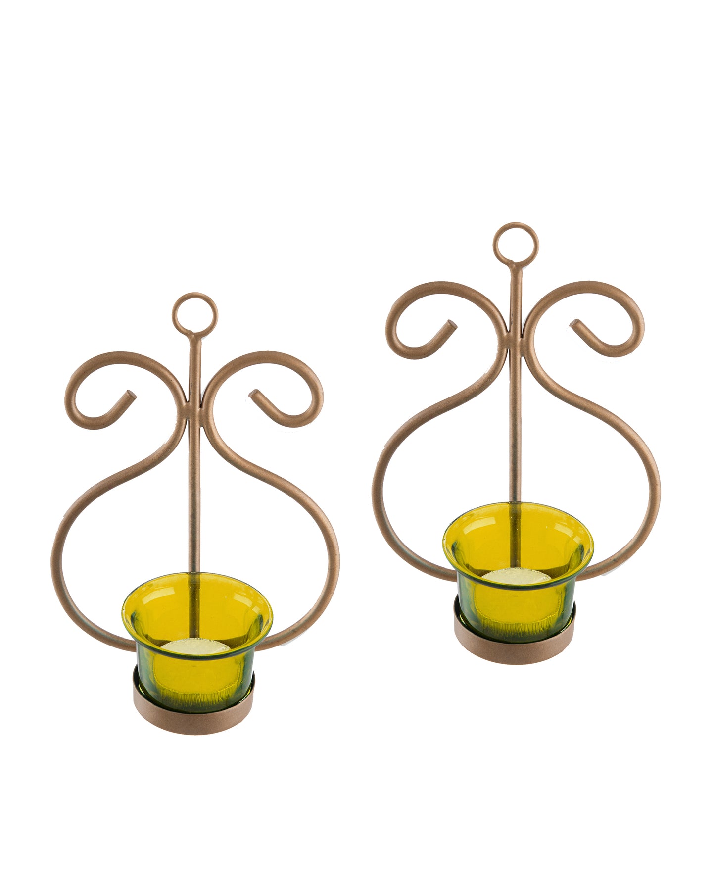 Set of 2 Decorative Golden Wall Sconce/Candle Holder With Glass and Free T-light Candles