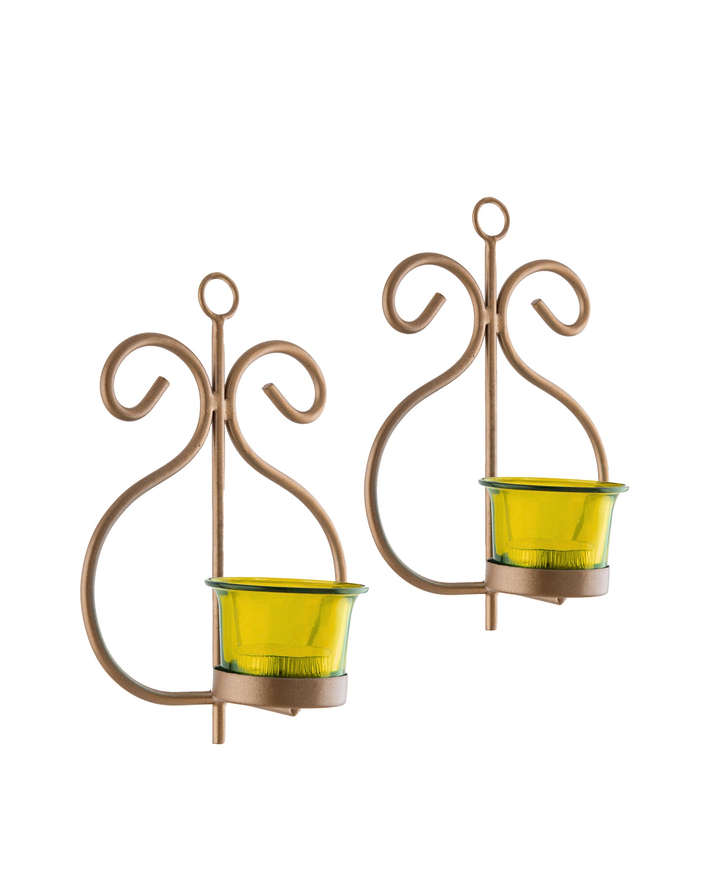 Set of 2 Decorative Golden Wall Sconce/Candle Holder With Glass and Free T-light Candles